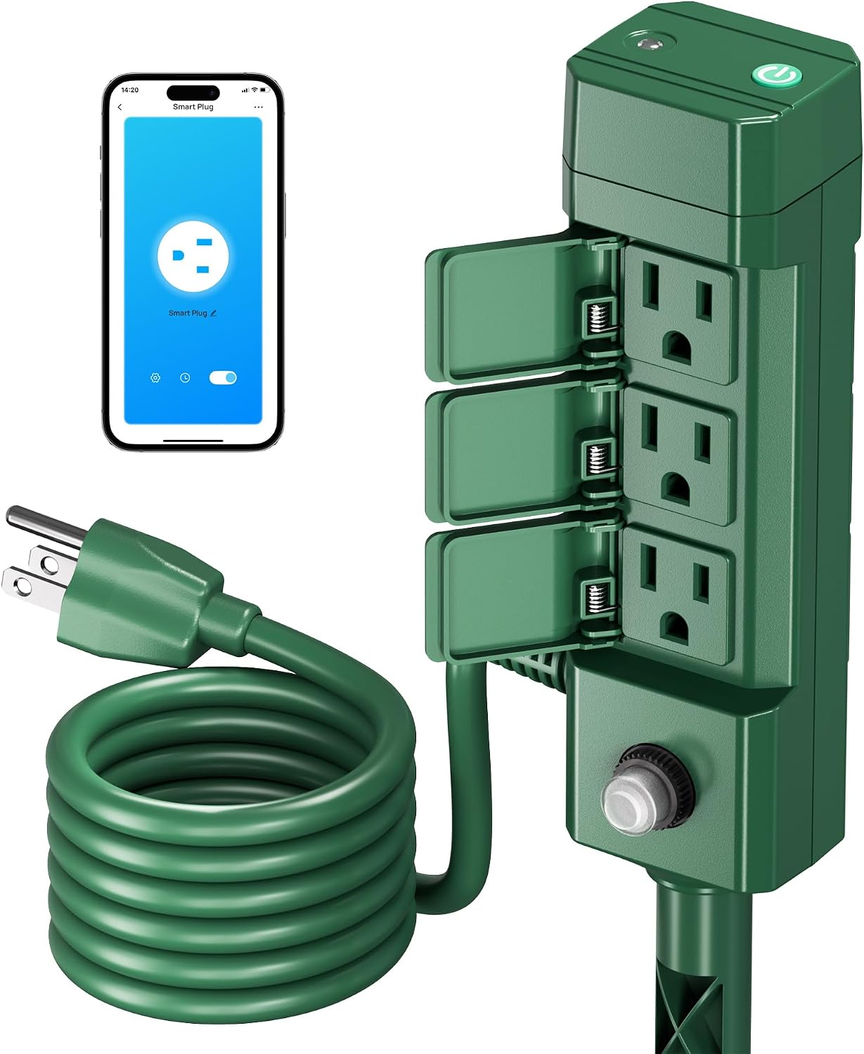 HBN Smart Outdoor Power Stake Timer, 6 Outlets, WiFi Voice Control | Alexa/Google voice;Smart Life app;2.4GHz WiFi only;6 ft cord; individual covers; for yard decor
