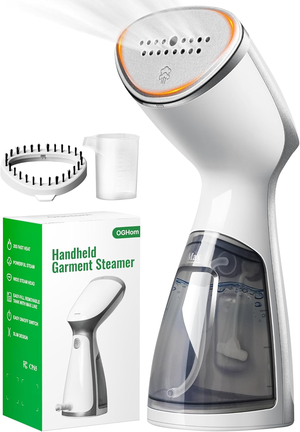 OGHom Portable Travel Handheld Steamer for Clothes, Garment Wrinkle Remover | White, 1000W Strong Penetrating Fabric Steamer, 150ML Water Tank, for Home, Office, Travel (ONLY FOR 120V)