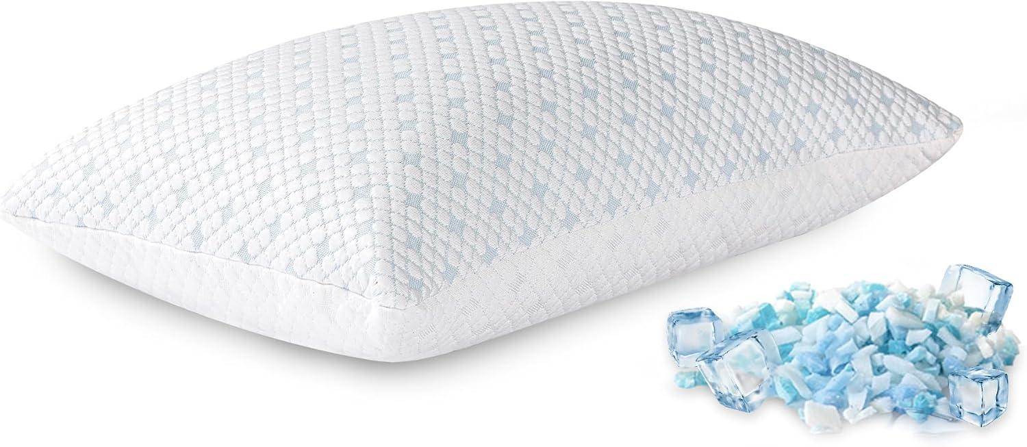 EGOHOME Cooling Pillows Queen Size Set of 2 – Adjustable Shredded Memory Foam Pillow for Sleeping, Bed Pillows for Side, Back, Stomach, Hot Sleepers, with Washable Cover, Supportive, 2 Pack