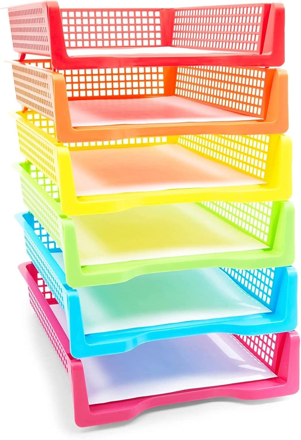 Bright Creations Classroom Turn in Trays – 6-Pack, Letter Size, 12.75 x 9.75 x 2.75 in, Rainbow Plastic – Teacher Supplies & Classroom Must Haves – Stackable Paper Organizer & Homework Trays