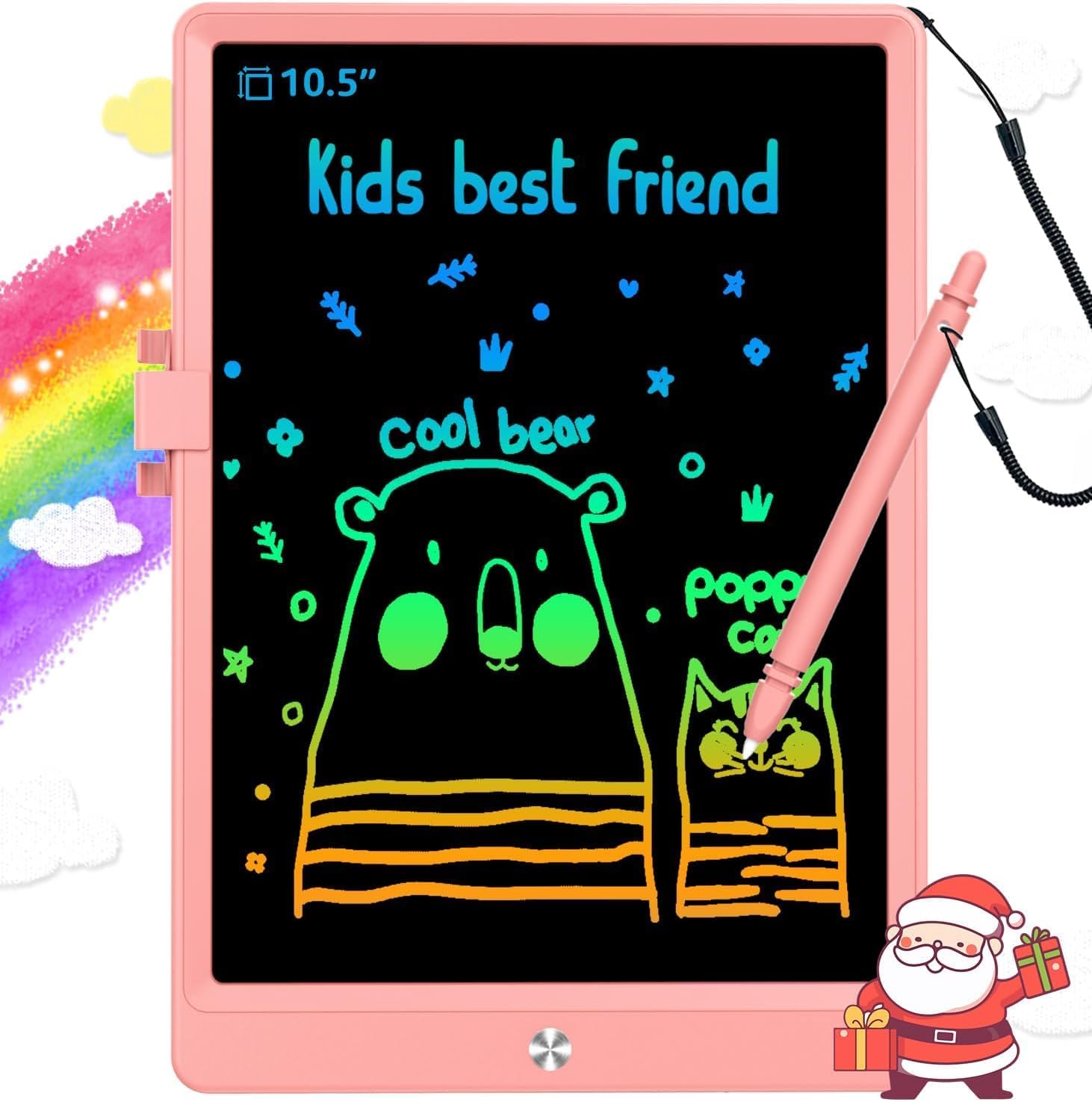 BUKEBU LCD Writing Tablet,10.5 inch Colorful Doodle Board for Kids Pink | Kids drawing painting pad; radiation-free no glare; eye-friendly learning toy; gift for girls aged 3 to 6 years