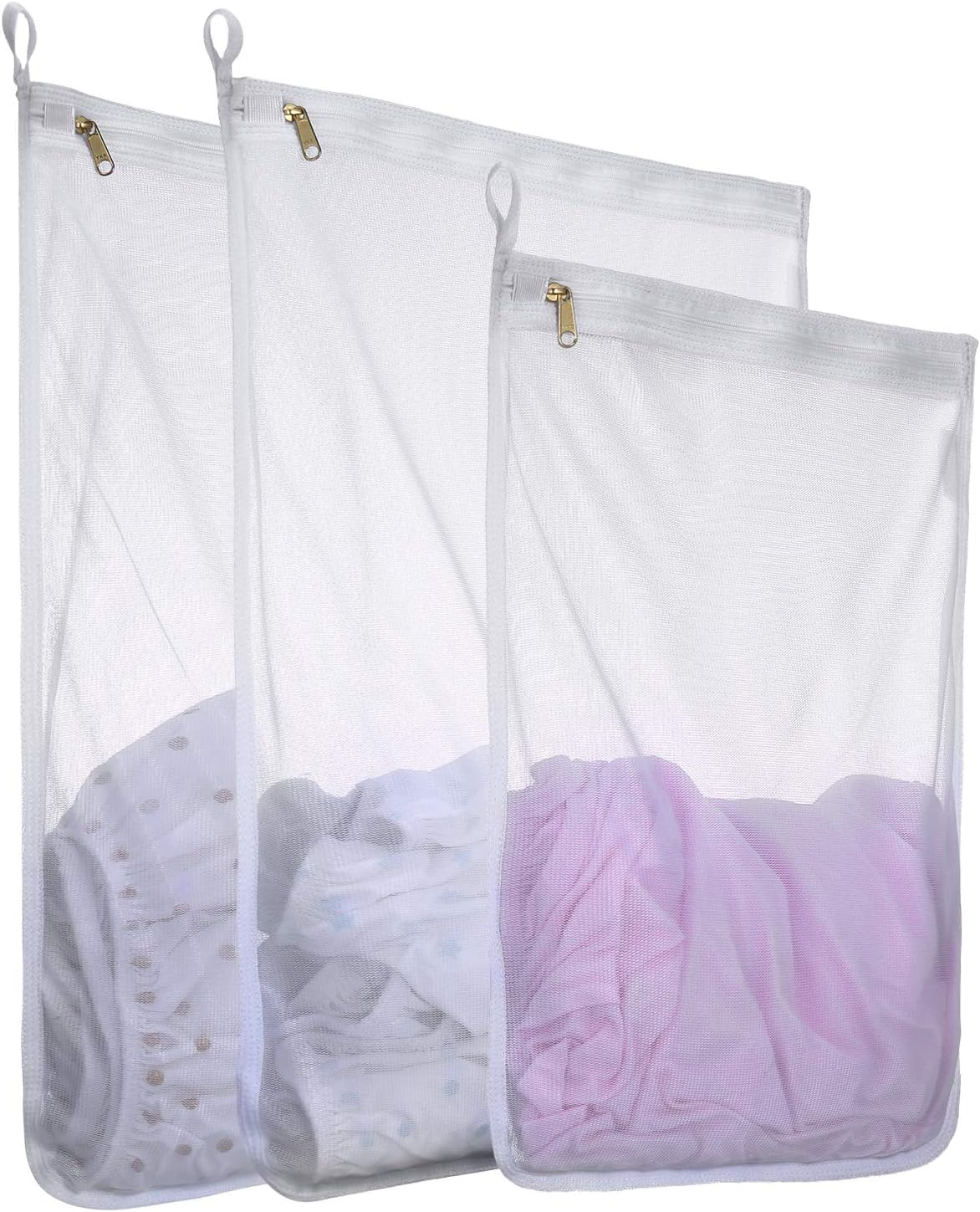 Fine Mesh Laundry Bags for Delicates, 3 Pack (2L+1M) Reusable Wash Bags with Sturdy Zippers, Durable Net Washing Bags for Lingerie, Bra, Sock, Underwear, Baby Clothes, Travel Organizer