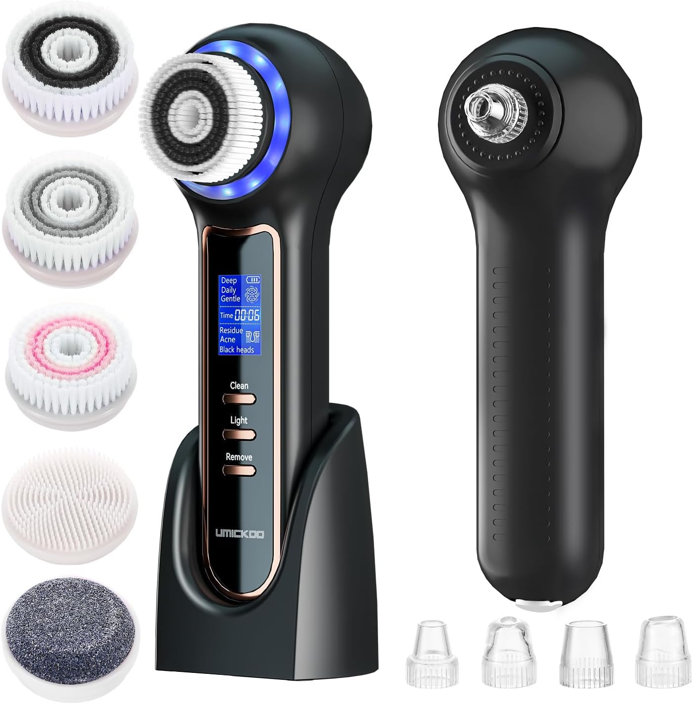 Electric Facial Cleansing Brush with LCD Screen, 3-in-1 Face Scrubber & Optional Blackhead Remover, Rechargeable, IPX7 Waterproof, Gentle Daily & Deep Cleaning for All Skin Types