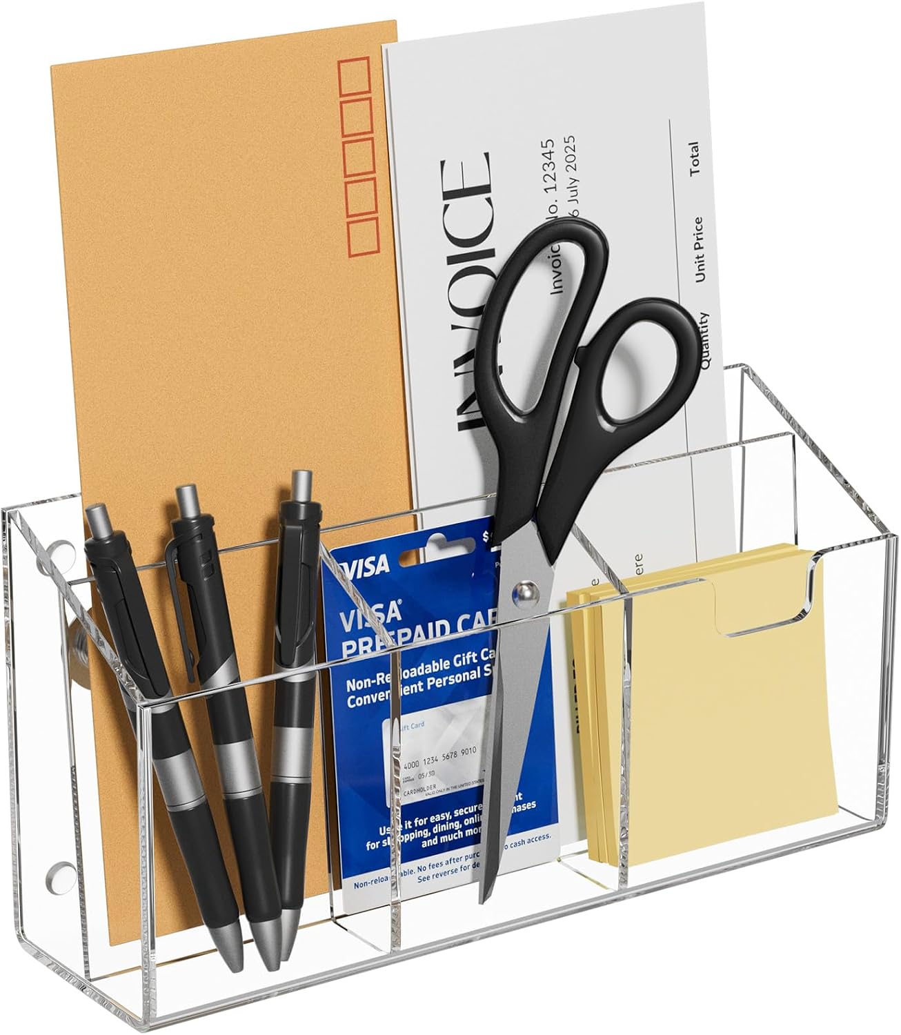 AITEE Large Magnetic Acrylic Fridge Organizer with 4 Strong Magnets | command center, non-slip pads, multi-compartment holder, stores mail bills pens scissors, for home kitchen office storage