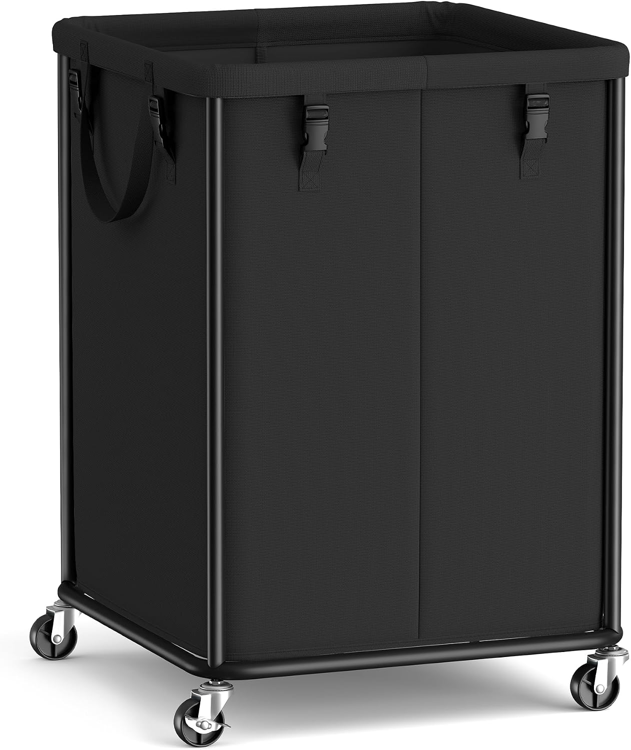 SONGMICS Laundry Basket with Wheels, Rolling Laundry Hamper with Steel Frame, Removable Liner Bag,45 Gallon (170 L), Ink Black URLS031BH01