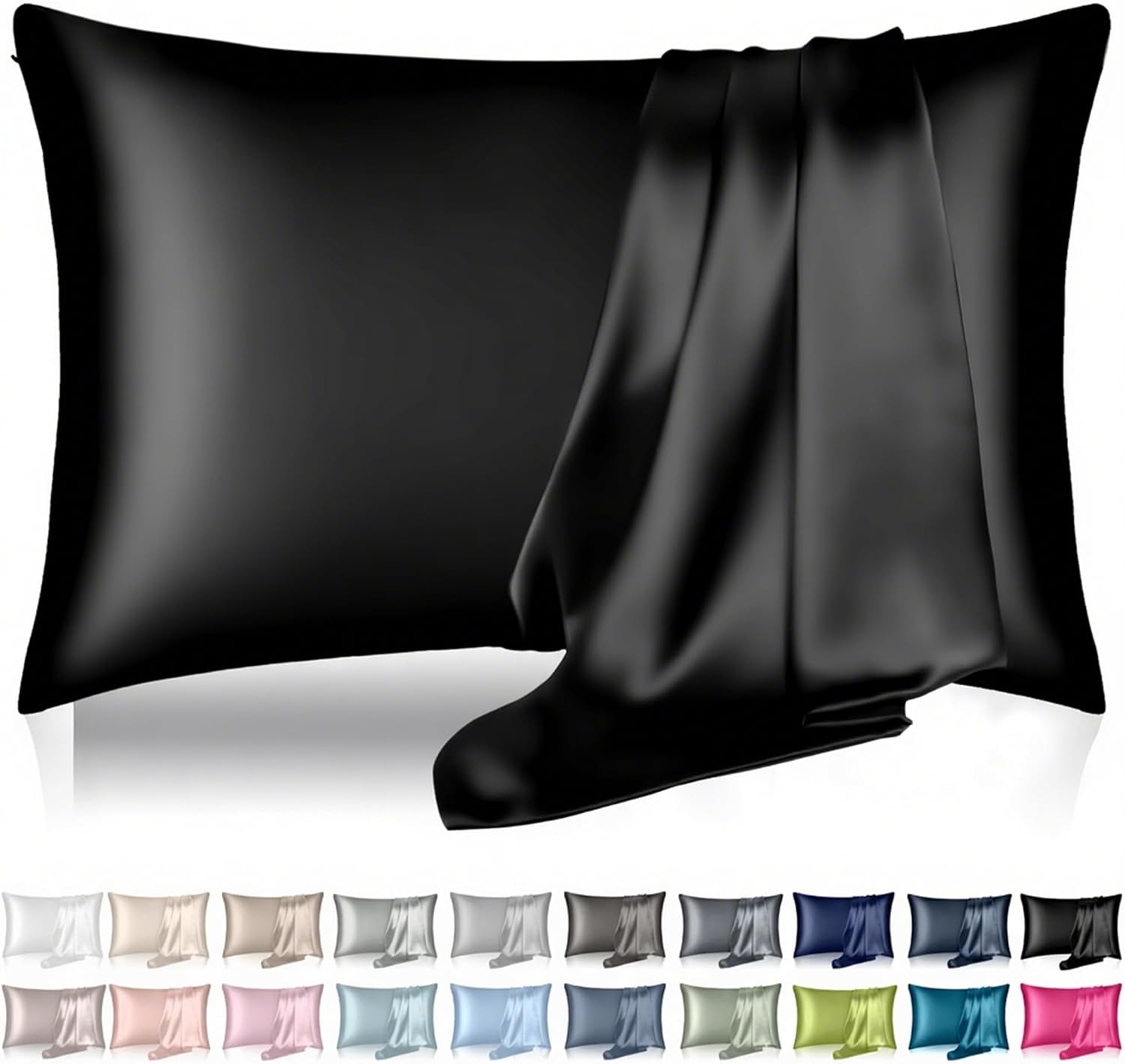Silk Pillowcase for Hair and Skin, Mulberry Silk Pillow Cases Queen Size, Smooth Anti Acne Cooling Beauty Sleep Both Sides Natural Silk Satin Pillowcases with Hidden Zipper, Gifts for Women Men, Black