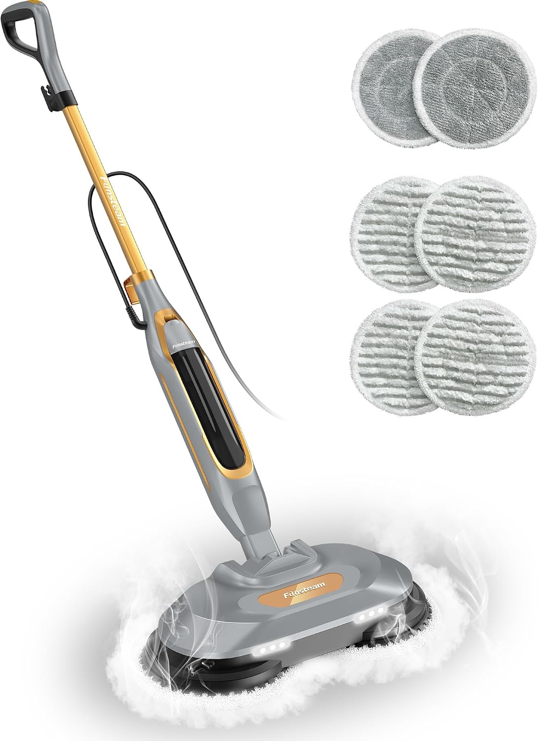 Steam and Scrub Mop, Steam Mop with Dual Rotating Pads, Swivel Steering, 2 LED Headlight, 4 Cleaning Modes, 15.2 fl oz Tank