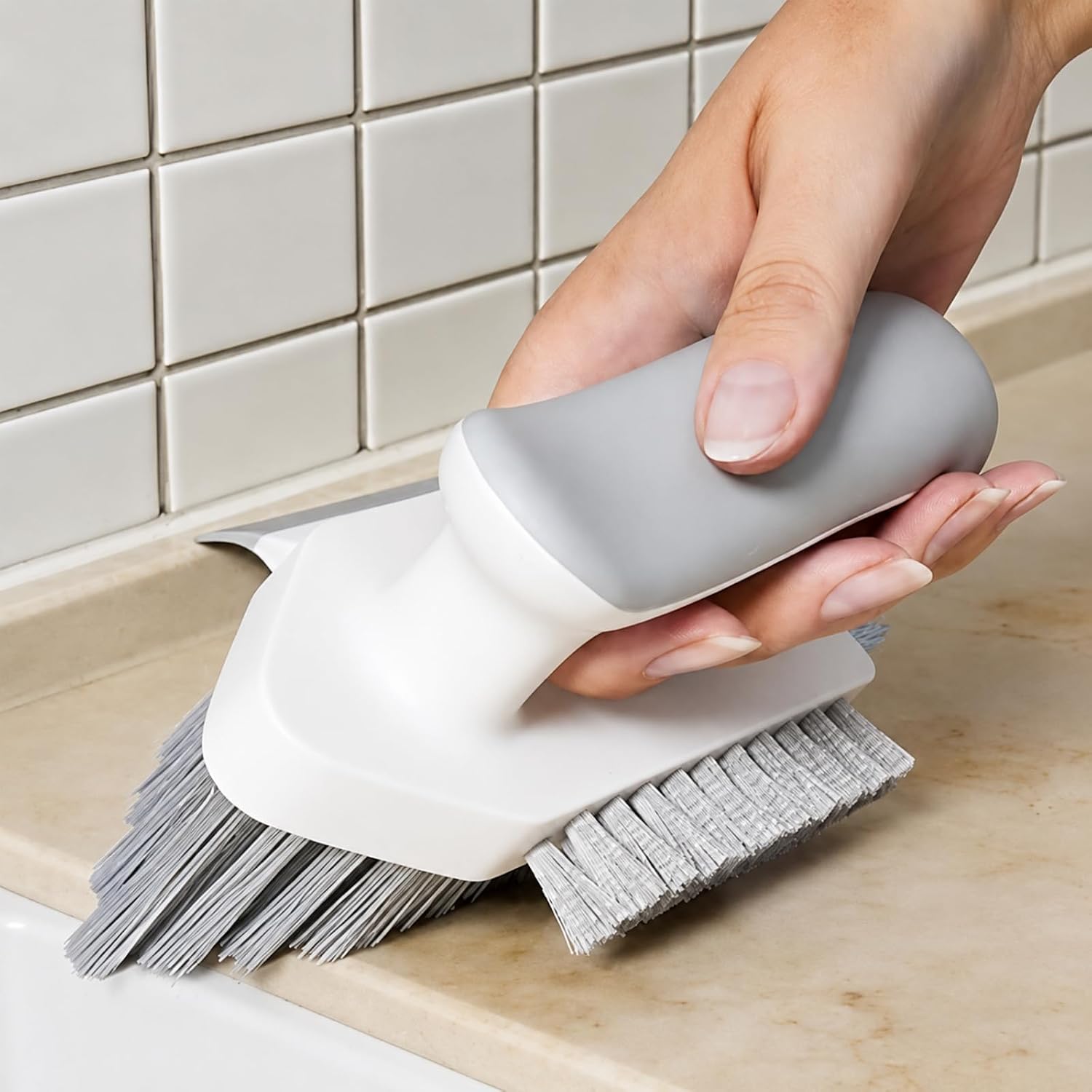 4-in-1 Grout and Corner Scrubber Brush with Scraper Tool, for Cleaning Tile, Grout, Kitchen, Bathroom, Sink, Floor, Shower, Bathtub