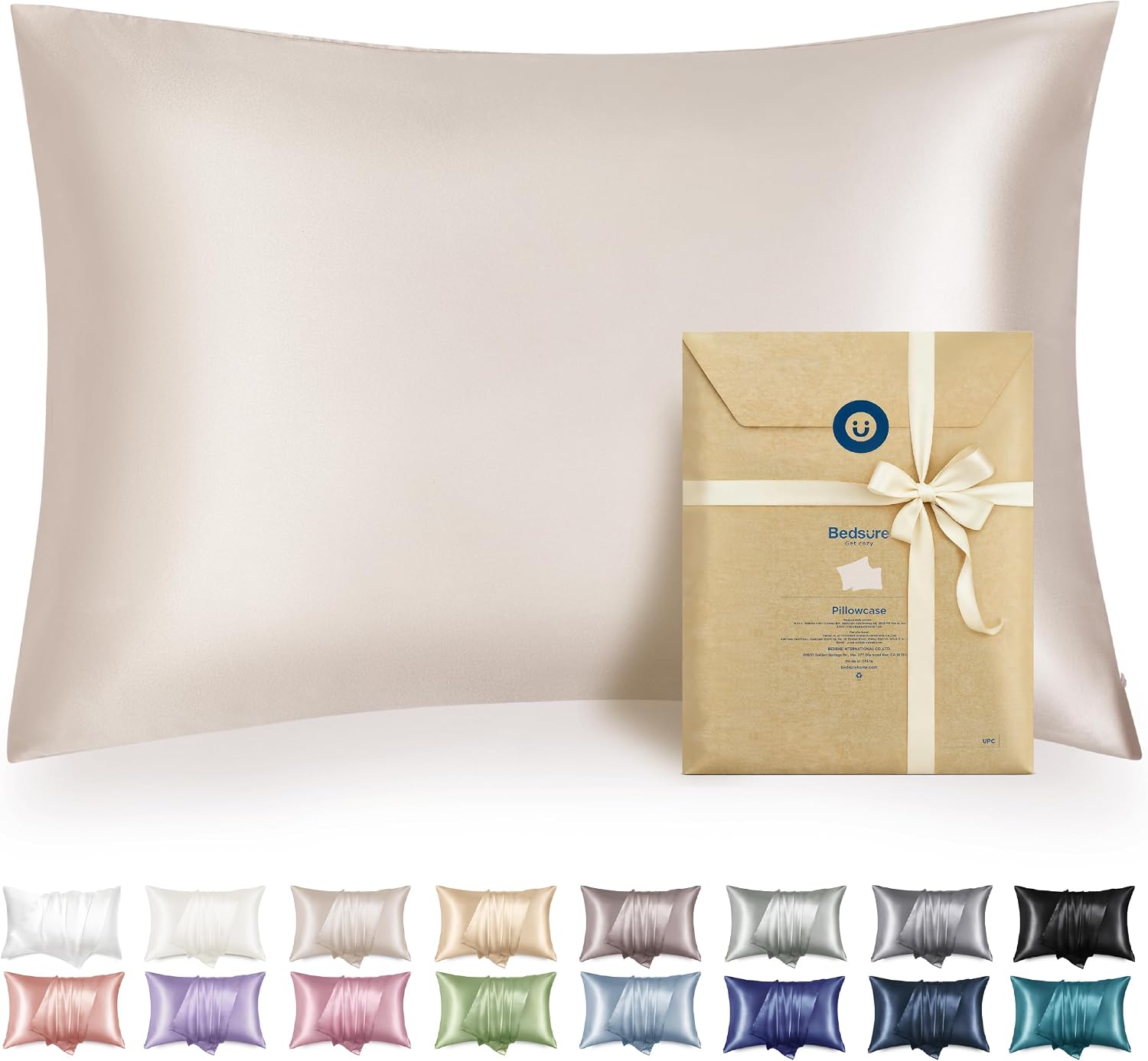 Bedsure Satin Pillowcase with Zipper, Similar to Silk Pillow Cases 2 Pack, Beige Standard Size Satin Pillow Case, Silky & Soft Pillow Covers, Valentines Day Gifts for Women Men, 20×26 Inches
