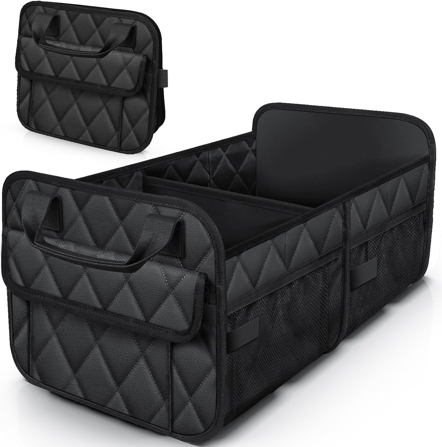 HOTOR Trunk Organizer for SUV – Foldable Car Organizers and Storage | 2 Compartments, Large Capacity Car Trunk Organizer Car Accessories for Truck Sedan, Black, 21.7″ x 12.8″ x 11.0″