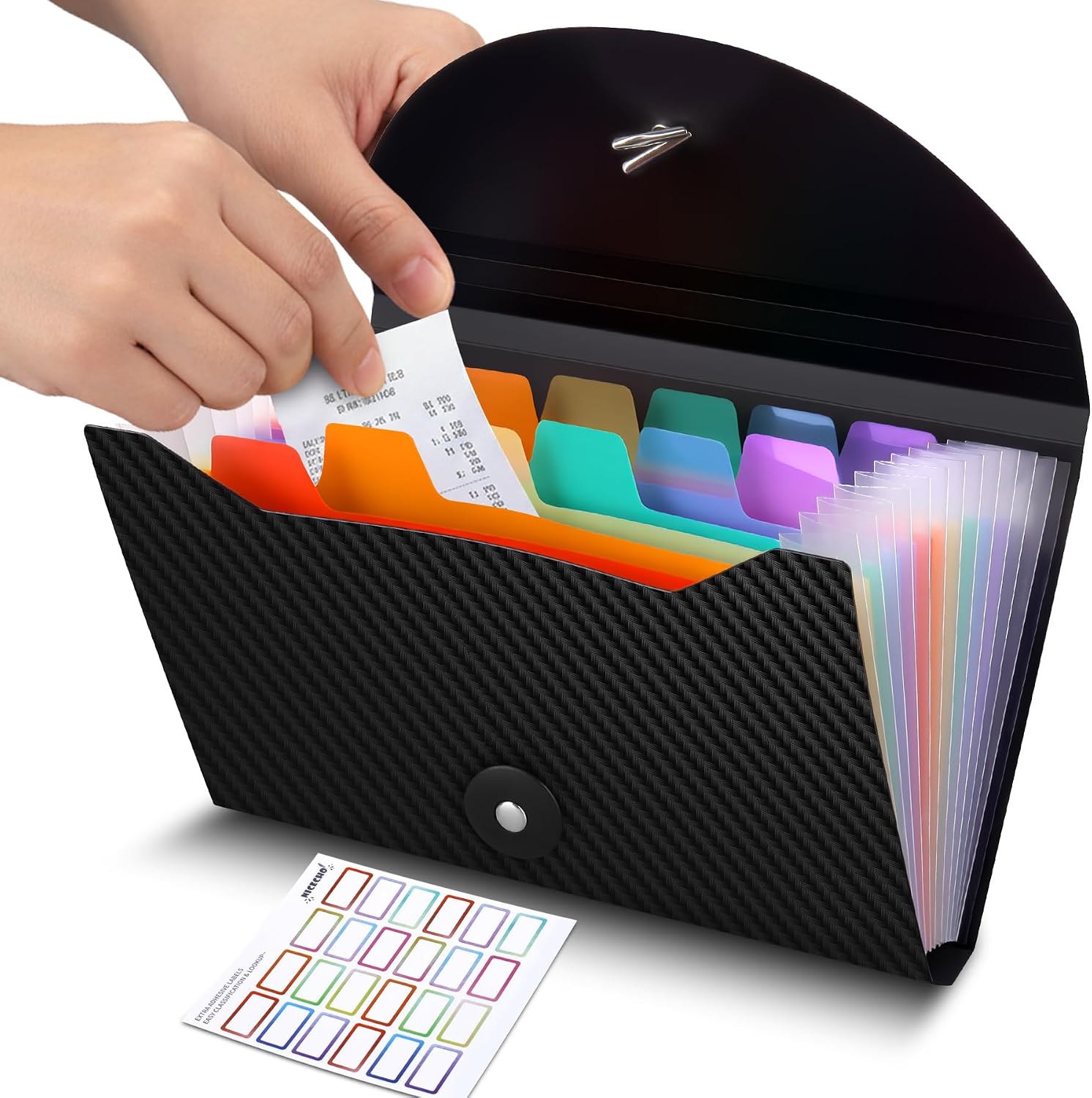 13 Pockets Receipt Coupon Organizer, A6 Size Small Accordion File Organizer with Labels for Receipt Cards, Bill Business, Coupons Storage, 7X 4.5 Inches