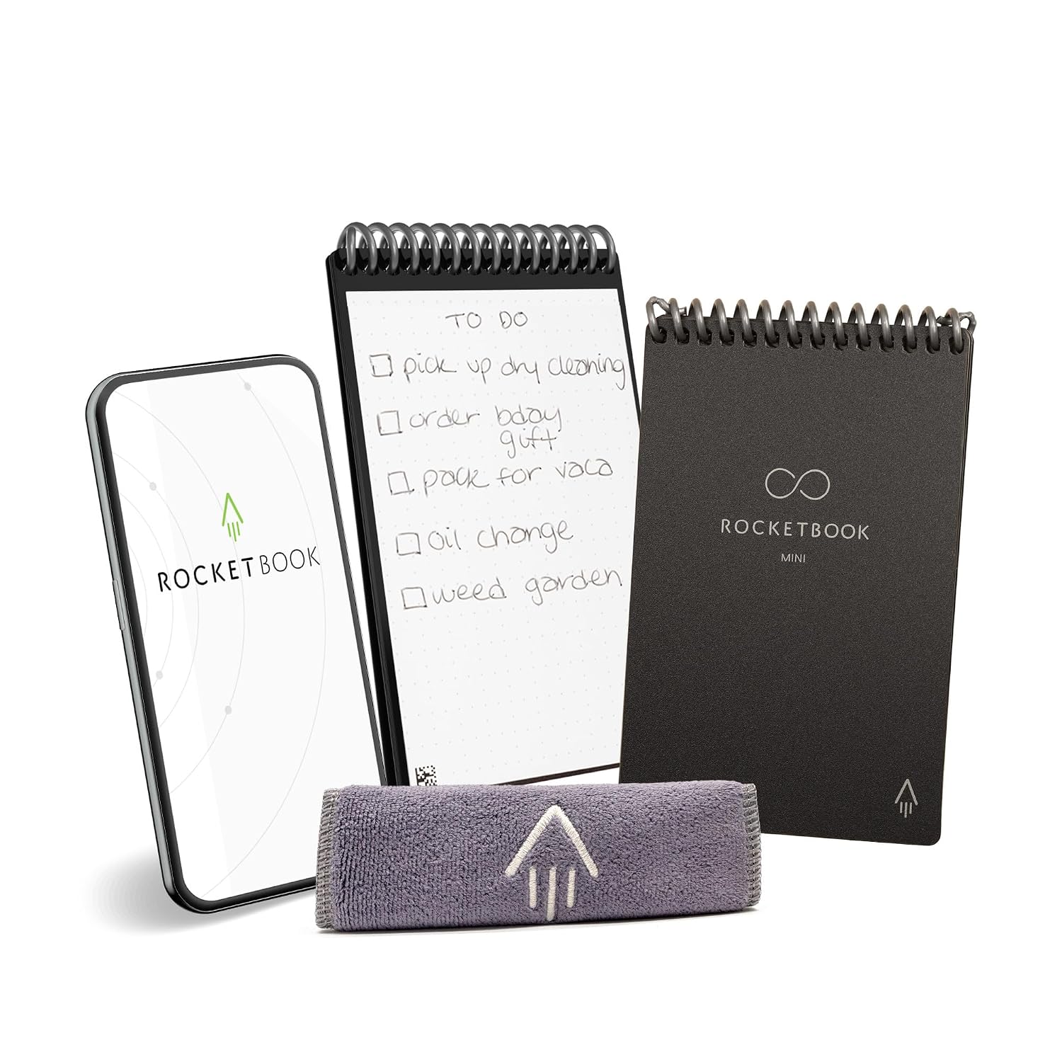Rocketbook Mini Reusable Smart Pocket Notebook 3.5″ x 5.5″ Black – 48 Dotted Pages, App Connectivity, Erasable, Ideal for Lists and Notes on the Go