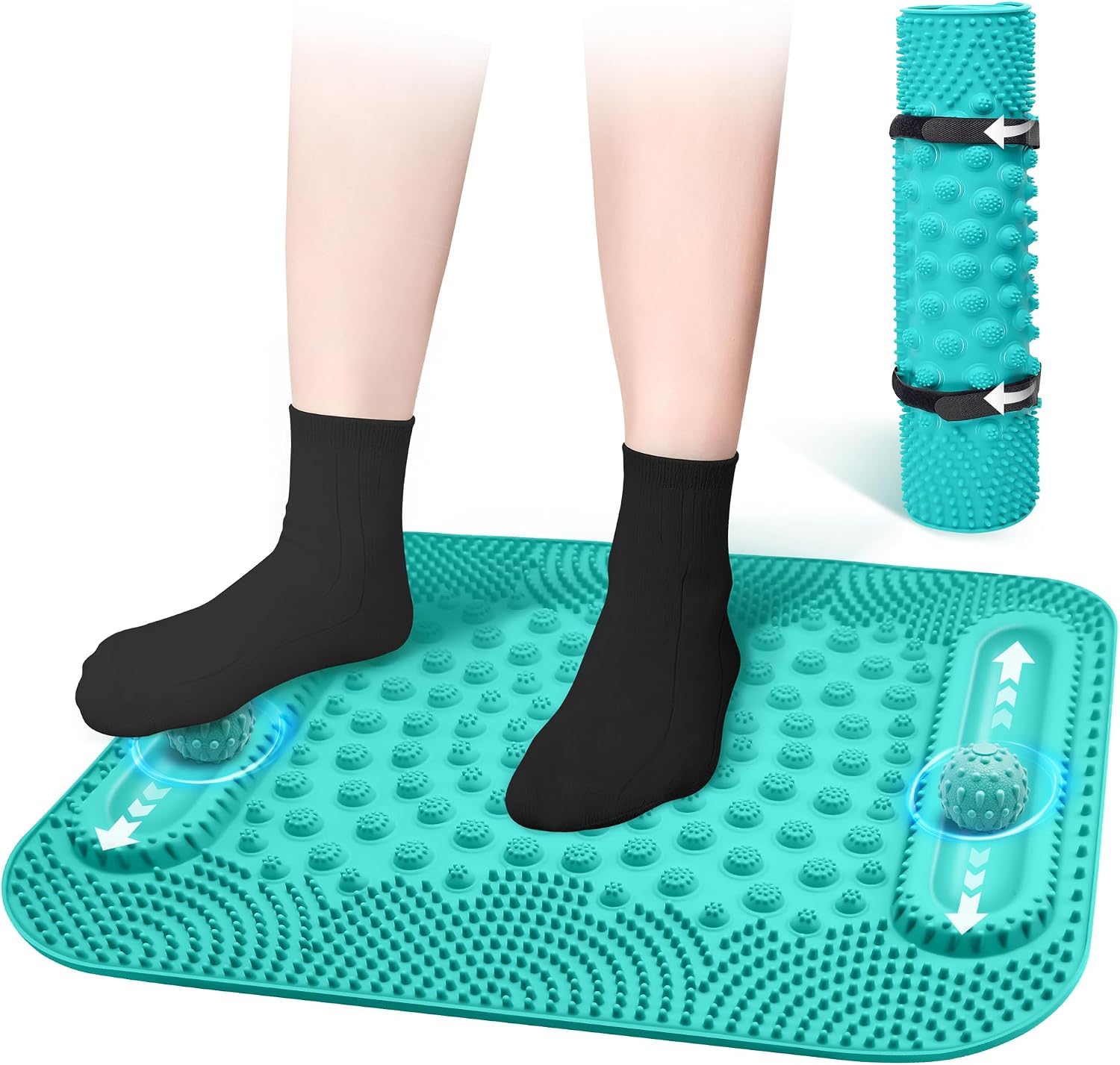 Foot Massage Mat with Two Massage Balls, 5-Zone Acupressure & Reflexology Mat for Various Stimulation, Portable Pressure Point Pad for Feet Relaxation, Pain, Fatigue Relief((Lake Blue)