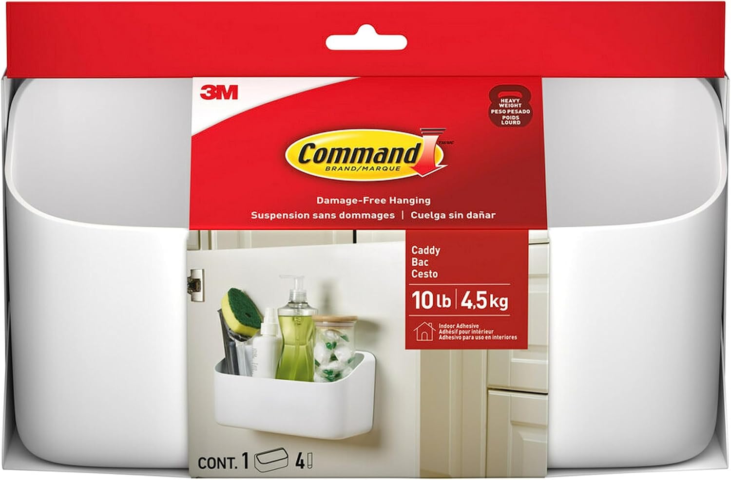 Command Organizing Caddy, 1 Caddy, 4 Large Strips | Command Strips Wall caddy, Tool Free Adhesive Organizer For Cleaning Supplies, Closets, Pantry, Home, And Office