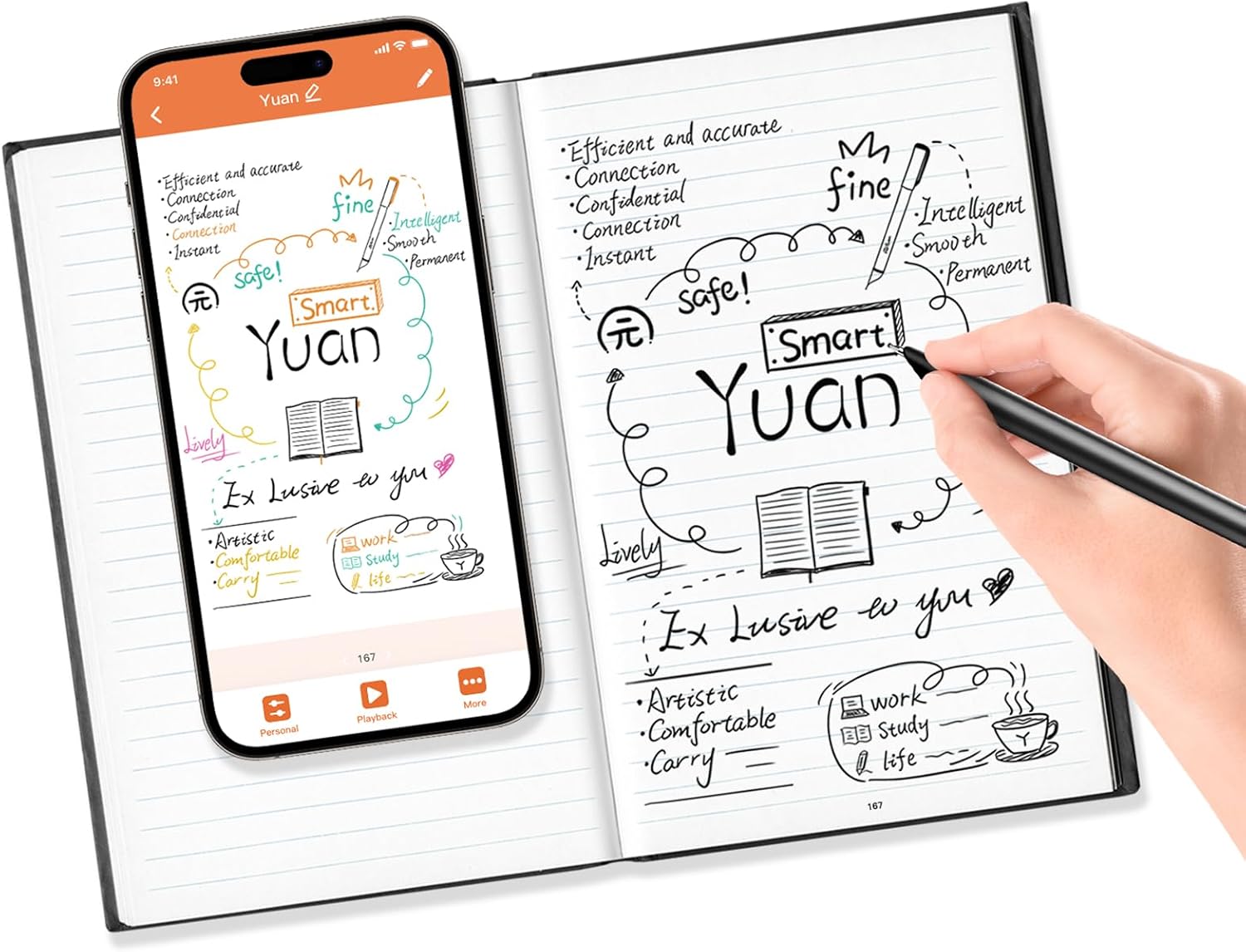 Digital Sync Pen with Notebook, Smart Writing Set for Note Taking | Real-time Sync Digitizing for Paper Notes, Storing,Sharing,Printing via APP, Back to School Smart Writing Set for Lectures