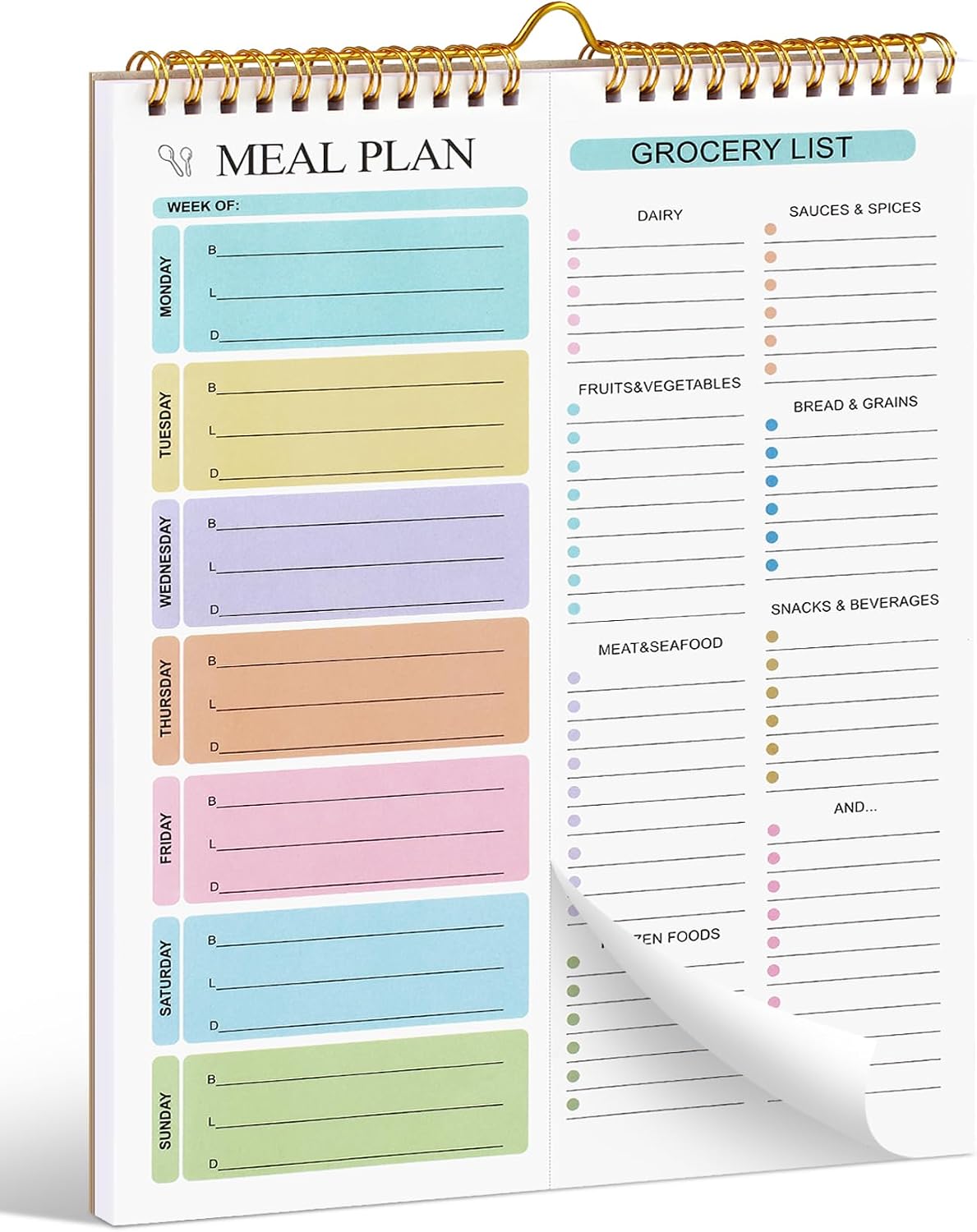 Joyberg Weekly Meal Planner Notebook 8.5×11”, 50 Sheets Weekly Meal Planner Magnetic, Double Helix Meal Planner and Grocery List, Wall-Mountable Menu Planner for Fridge Notepad for Daily & Plan