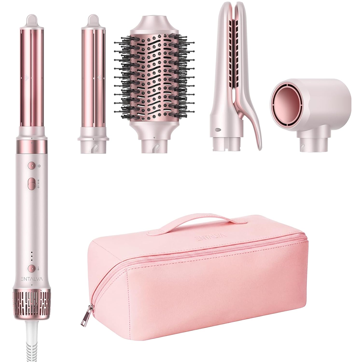 5 in 1 Hot Air Styler- Blowout Brush Hair Dryer Set for Salon Blowouts, Smooth Curls, Volumizing and Straightening, Professional Hair Styler Set, Anti-Frizz, Compact Design with Travel Bag