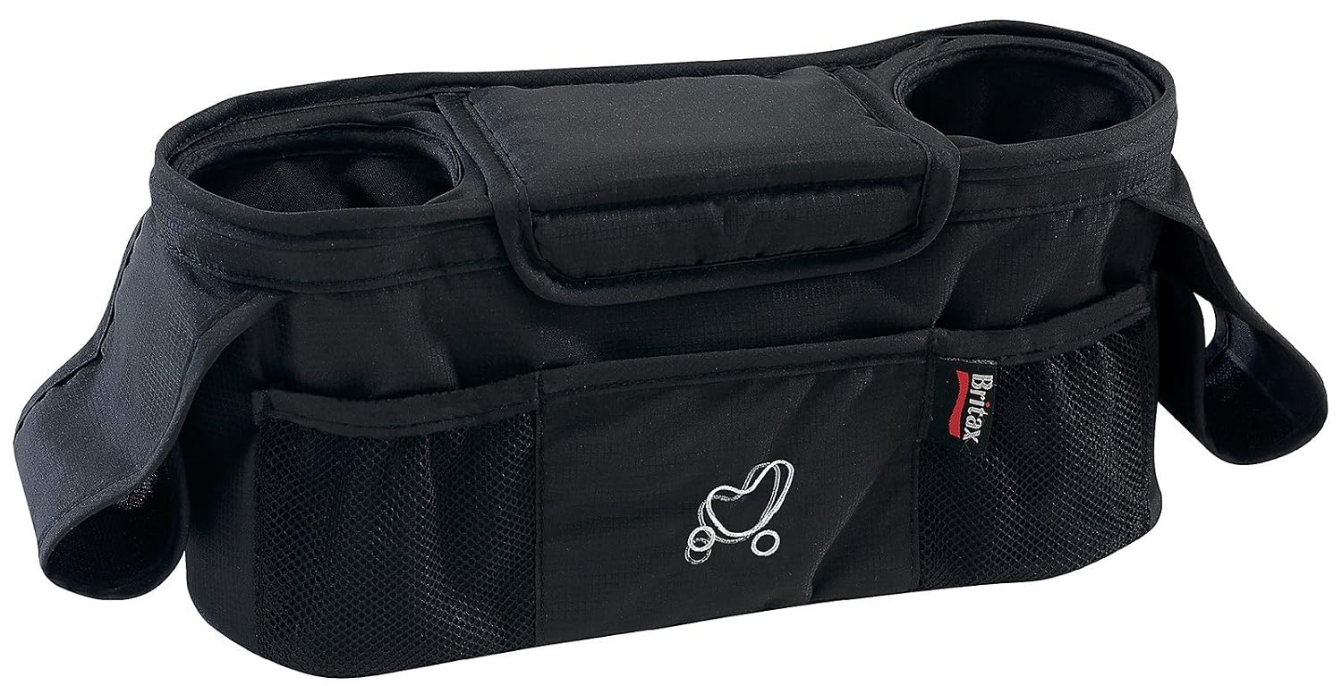 Britax Stroller Organizer with Insulated Cup Holders | Large Center Compartment with Magnetic Closure + 3 Outer Pockets + Folds with Stroller, No Removal Needed Black