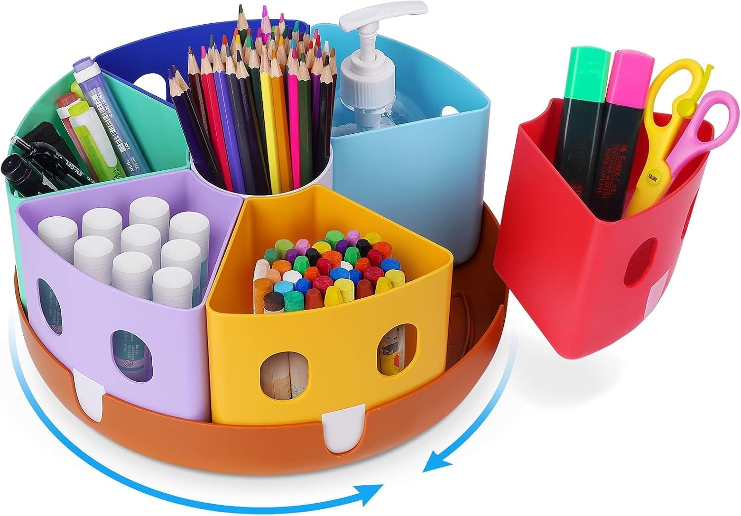 GAMENOTE Rotating Art Supply Organizer, Lazy Susan Caddy, Large | Rotating organizer keeps markers, crayons and craft supplies visible and easy to reach on classroom or home desks