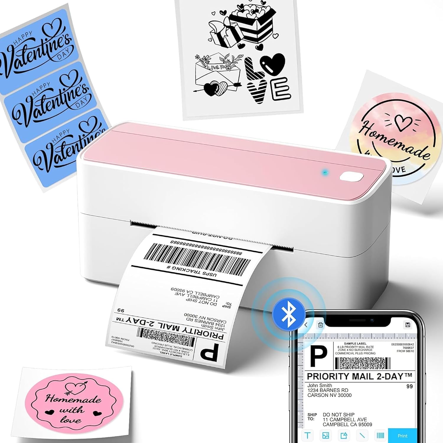 Phomemo Bluetooth Thermal Label Printer, 241BT 4X6 Shipping Label Printer | Wireless Label Printer for Small Business and Shipping Package, Compatible with iPhone, Android, Shopify, Amazon, USPS, Pink