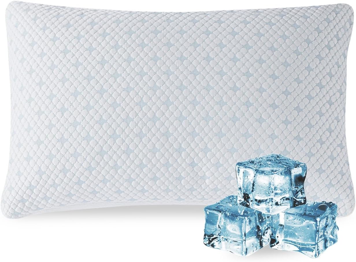 EGOHOME Cooling Shredded Memory Foam Pillows for Hot Sleepers, Adjustable Bed Pillows for Side, Back or Stomach Sleepers, Neck Pillows for Sleeping, Queen Pillow with Removable Cover(1PC)