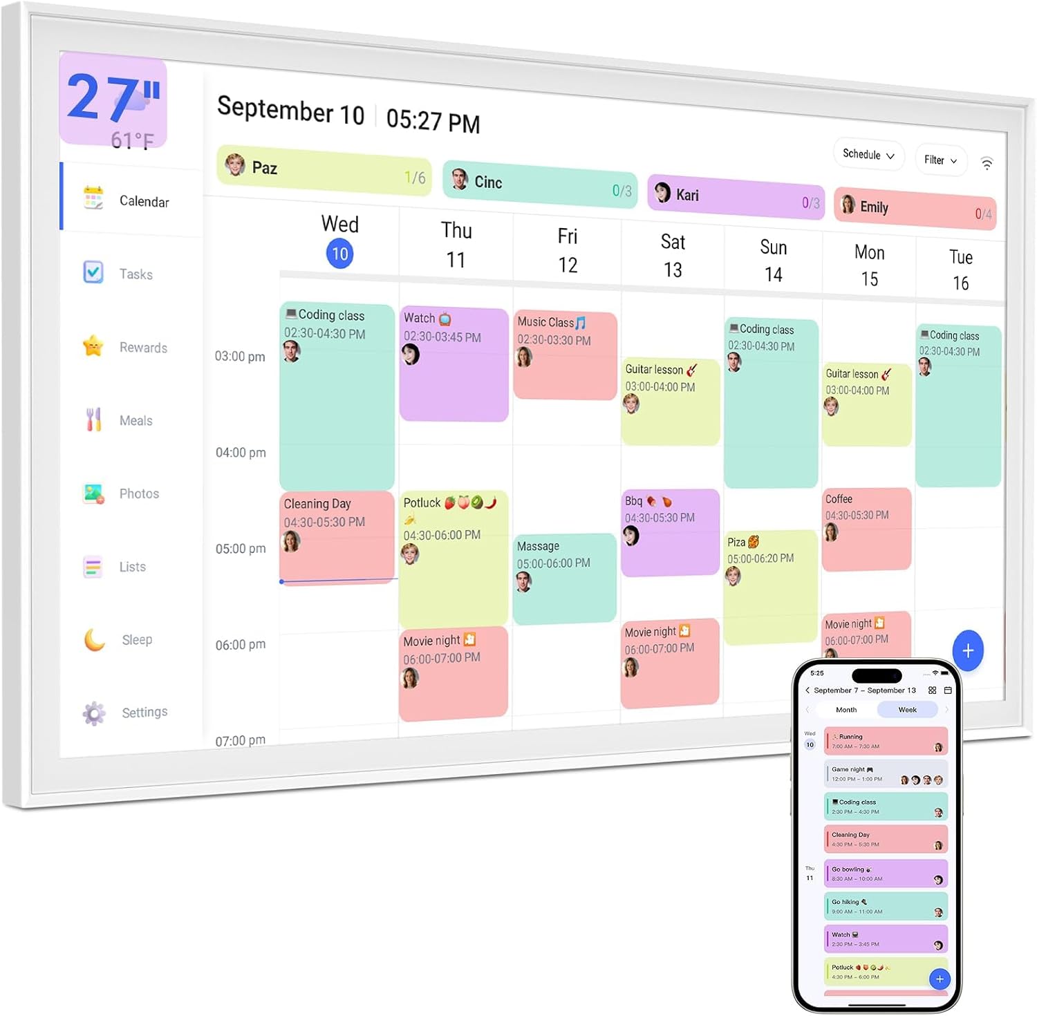 27″ Digital Calendar Max – Smart Wall Family Organizer with IPS Display | sync Google/Apple/Outlook, chores & meal planner included. Zero subscription Gift for Mom
