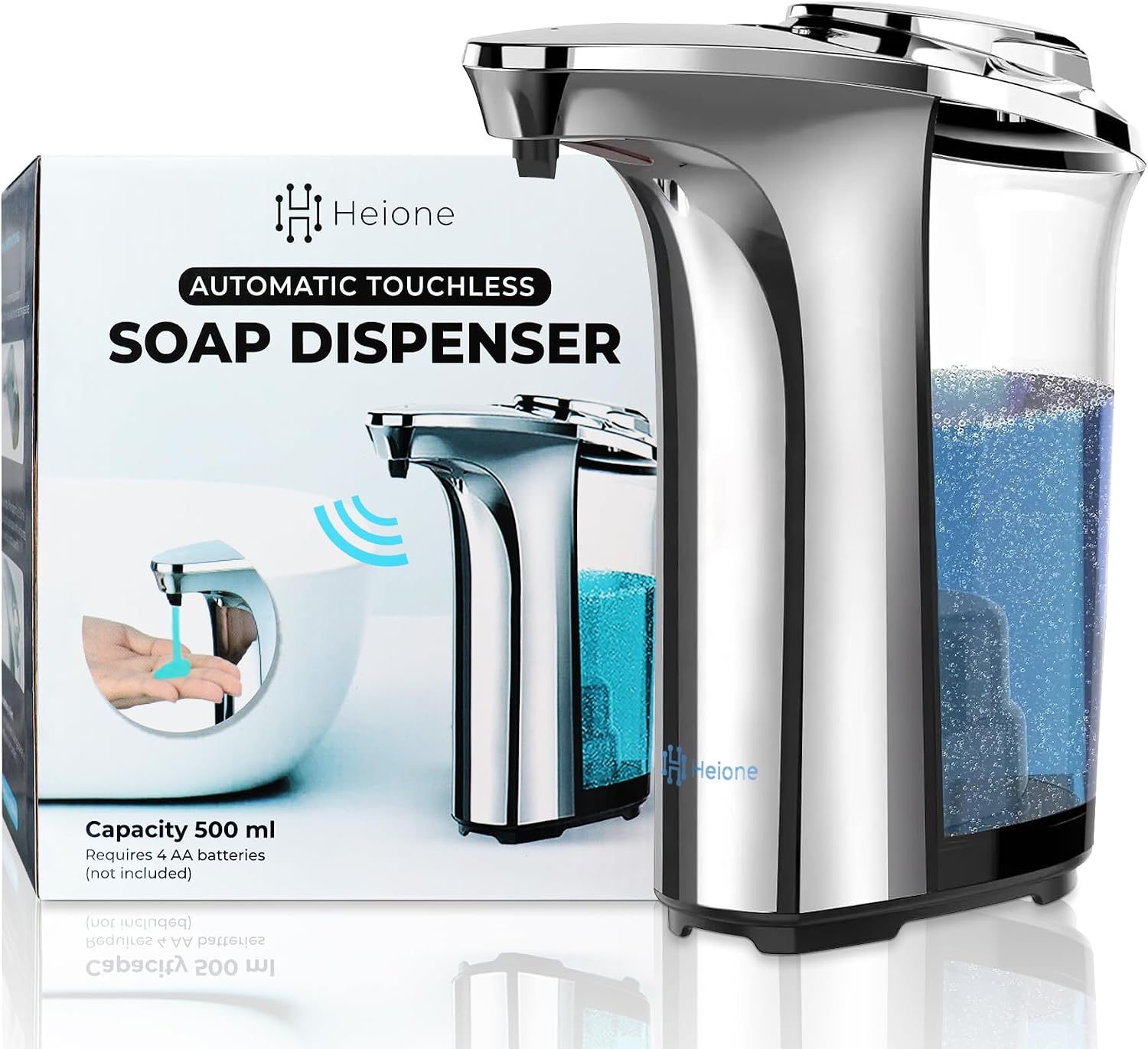 Automatic Soap Dispenser Touchless, Silver Glossy Finish | 17oz / 500mL, Battery Operated