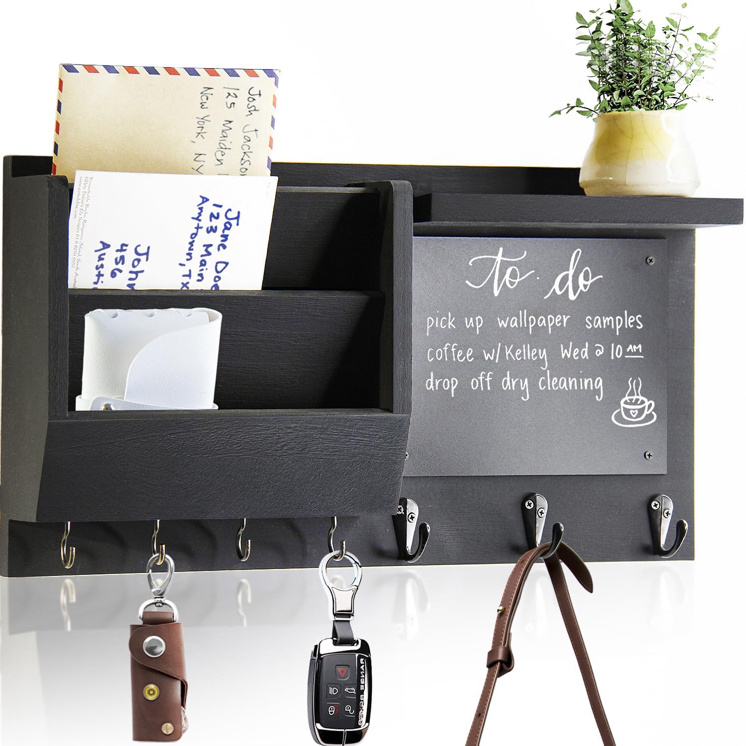 Ziivita Key Holder for Wall – Mail Holder Organizer Wall Mount with Shelf – Hanging Key Rack Hanger with Hooks Decorative for Home Coat Letter Dog Leash Entryway Living Room Decor