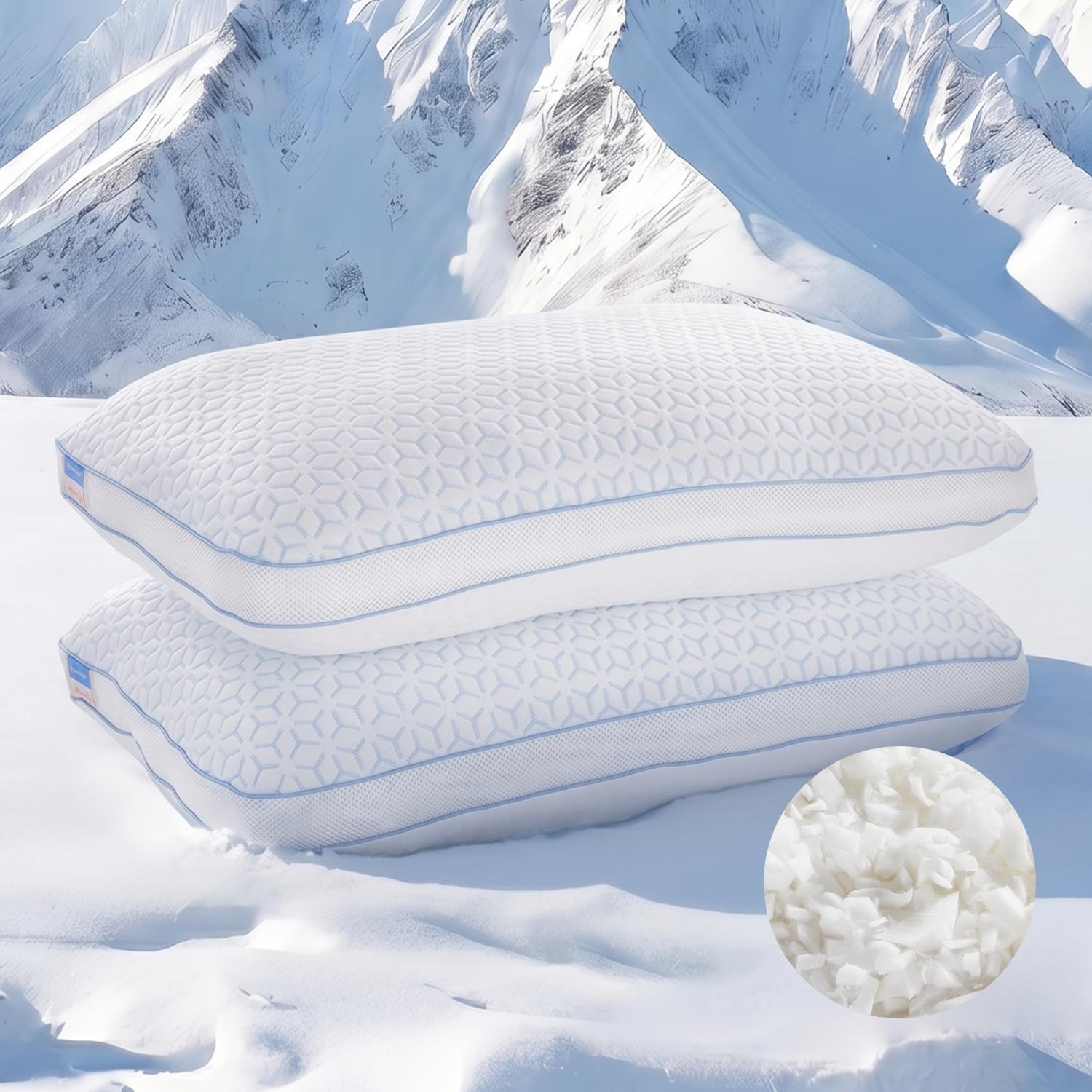 Sweetnight Cooling Pillows Queen Size Set of 2, Shredded Memory Foam Pillow | CertiPUR-US Queen Size Pillows Firm and Soft Adjustable, with Washable and Removable Cover, 19″X35″
