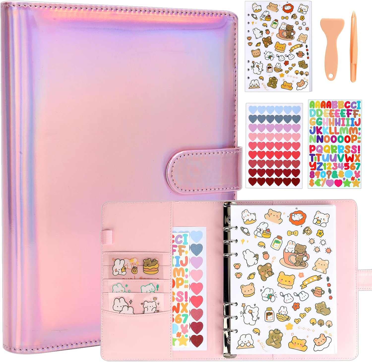 Reusable Sticker Book,Sticker Collecting Book,A5 Sticker Collecting Album | 80 Sheets,Stickers Organizer,Double-Sided Use,Release Paper,Waterproof,Holographic Cover