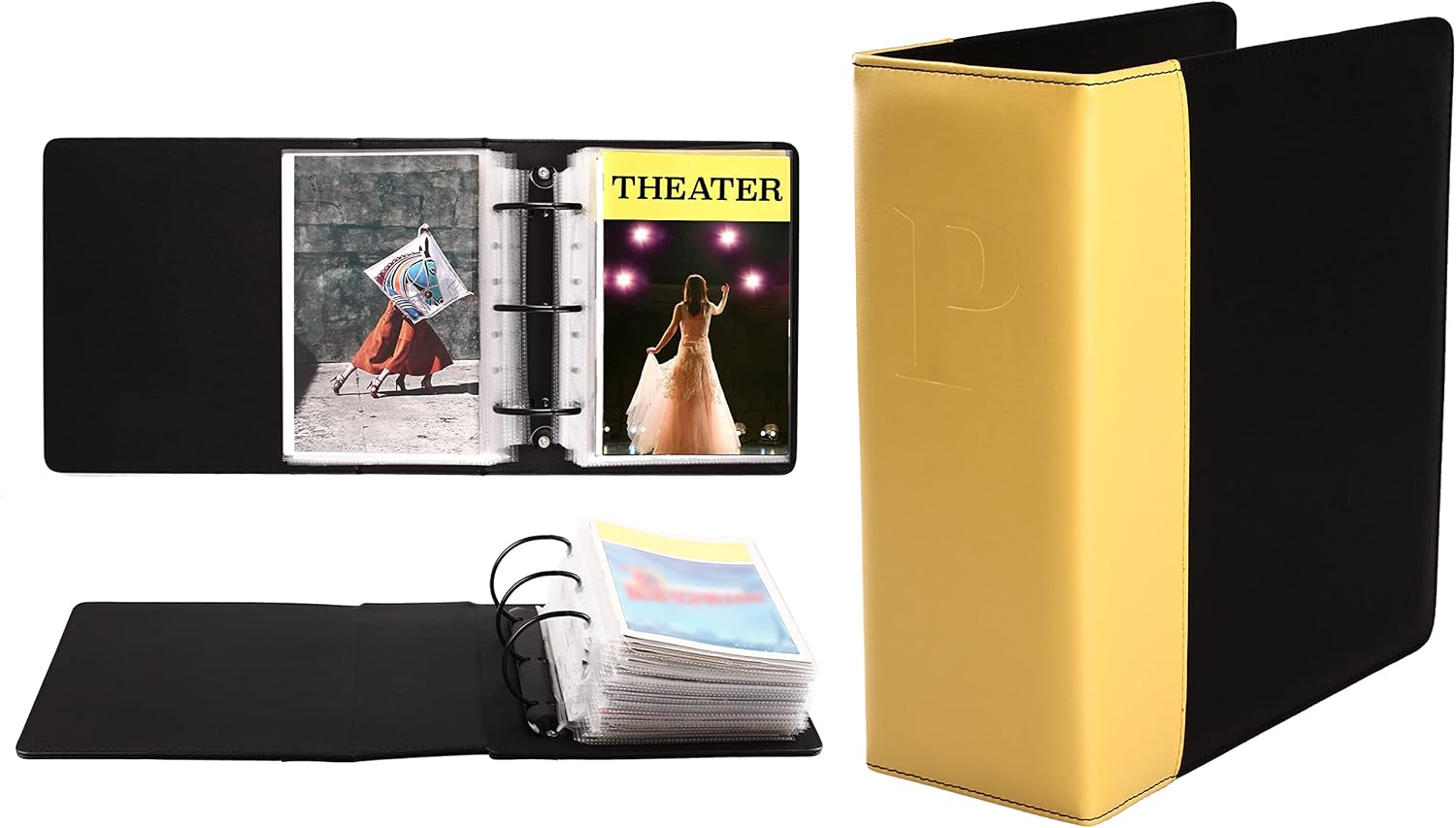 2Fold Binder for Holding Broadway Play Program and Theater Programs with 30 Custom Sheet Protectors – PU Leather – Fits Programs from Mid 1980s to Modern (Yellow/Black EmbossedP)