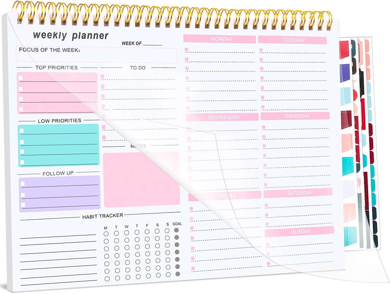 Thboxes Weekly Desk Planner, 8.5×11 In To Do List Notepad, 52 Sheets, Pink | Productivity Organizer, Work from Home Essentials, Undated Tear Off Pages, Office, College, School, Student and Teacher Gifts