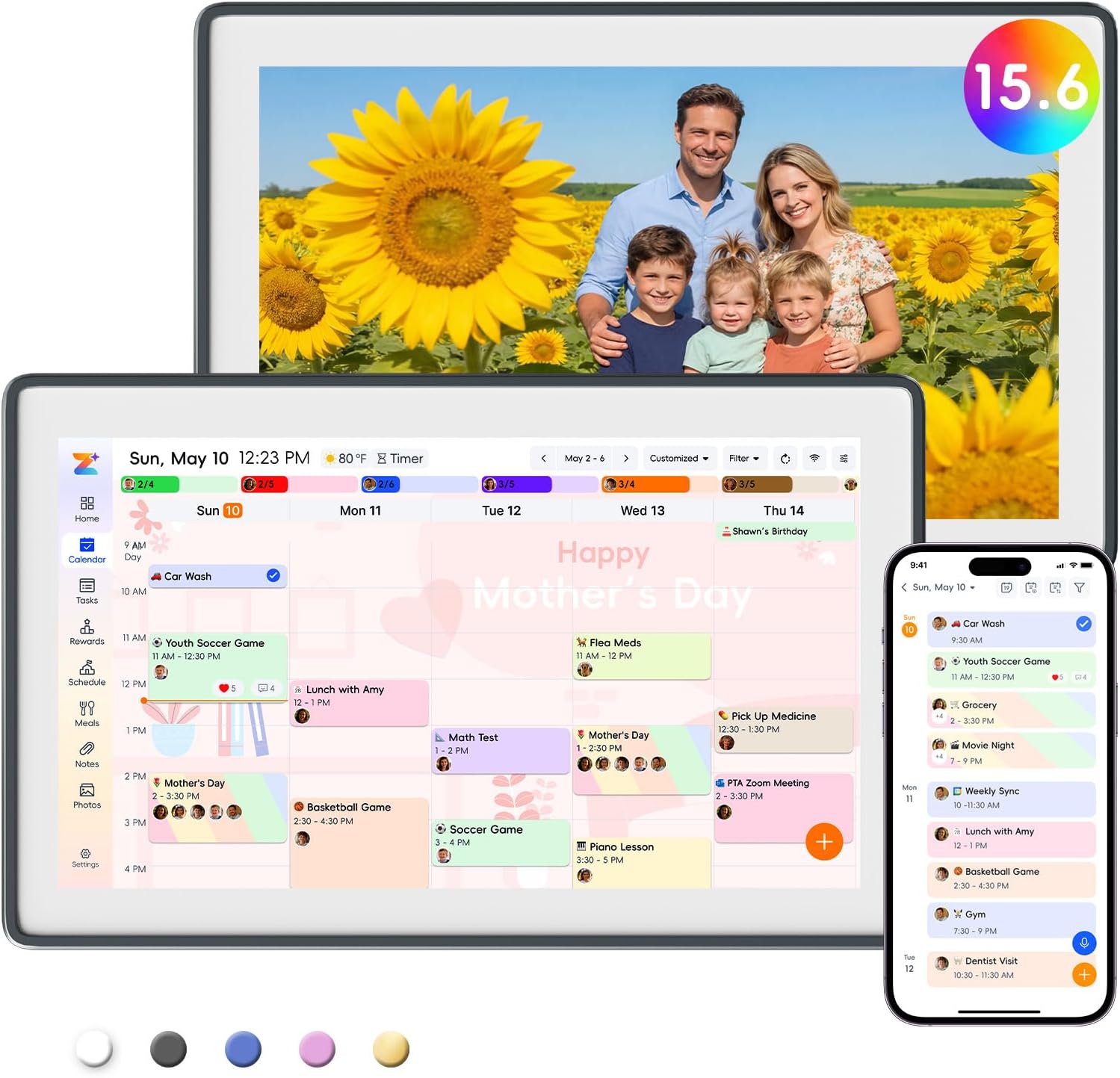 Westsee 15.6″ Digital Calendar, No Subscription Smart Family Planner | Touch Screen Electronic Wall Calendar, Photo Display, Chore Chart & Tasks, Meal Planner, Wall Mount & Desk Stand(Dark Gray)