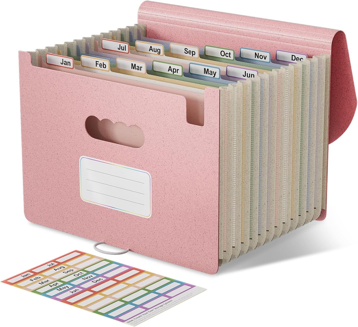 EcoStash Accordion File Organizer, 12-Pocket Wheat Straw File Folder | Portable Monthly Bill & Tax Receipt Organizer, Letter/A4 Size Document Holder with Colorful Tabs-Strawberry Pink