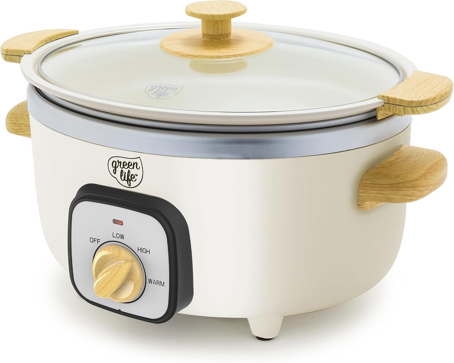 GreenLife 3.5QT Ceramic Nonstick Slow Cooker, Cooktop/Oven Safe, Cream | PFAS-Free Nonstick Removeable Inner Pot, Dishwasher Safe Components, 3 Heat Settings (low, high, warm), Lightweight & Compact