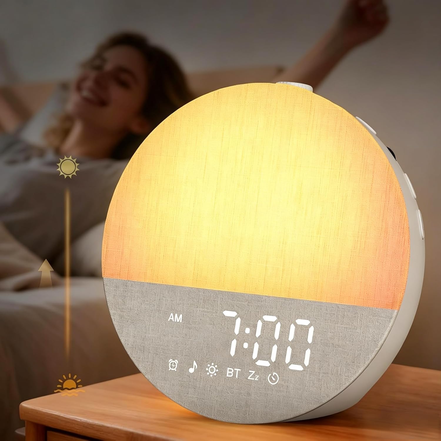 Sunrise Alarm Clock White Noise Machine: 1-100% Natural Wake-Up (10-60min) | Sunlight Lamp Clock with 30 Soothing Sounds & 9 Colors Light, Bluetooth Speaker for Bedroom Heavy Sleepers & Anxiety Relief