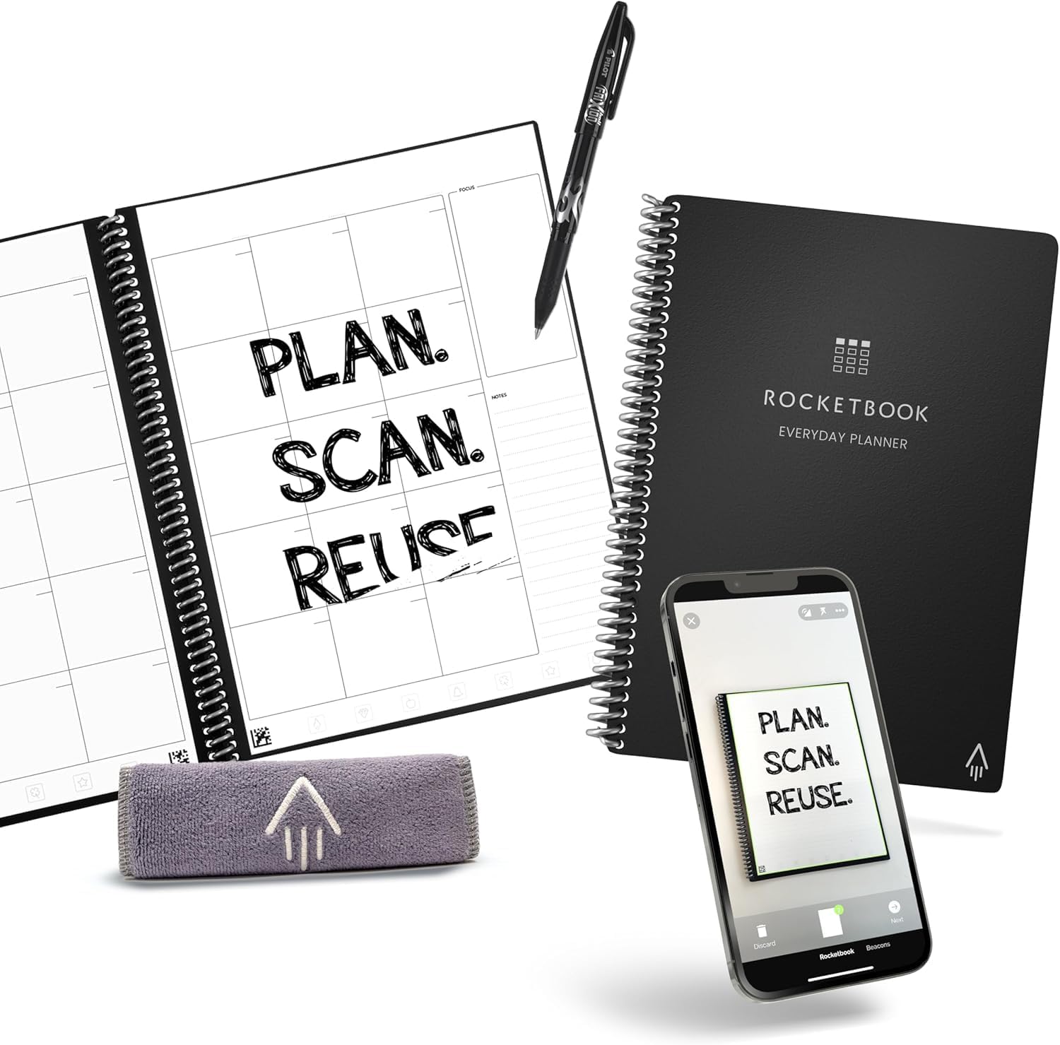 Rocketbook Reusable Smart Everyday Planner, Executive 6×8.8, Black | Flexible Undated Planning for Weekly, Monthly and Annual Goals