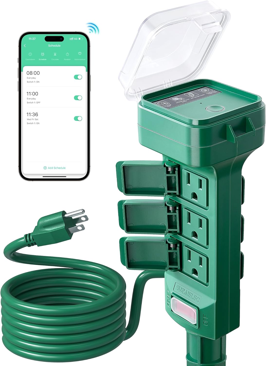 Outdoor Power Stake Smart WiFi Light Timer, 6 Outlets, Waterproof | 6FT Power Strip Smart Plug, Weatherproof for Patio, Outdoor Lights, Christmas Decor, Compatible with Alexa/Google Assistant