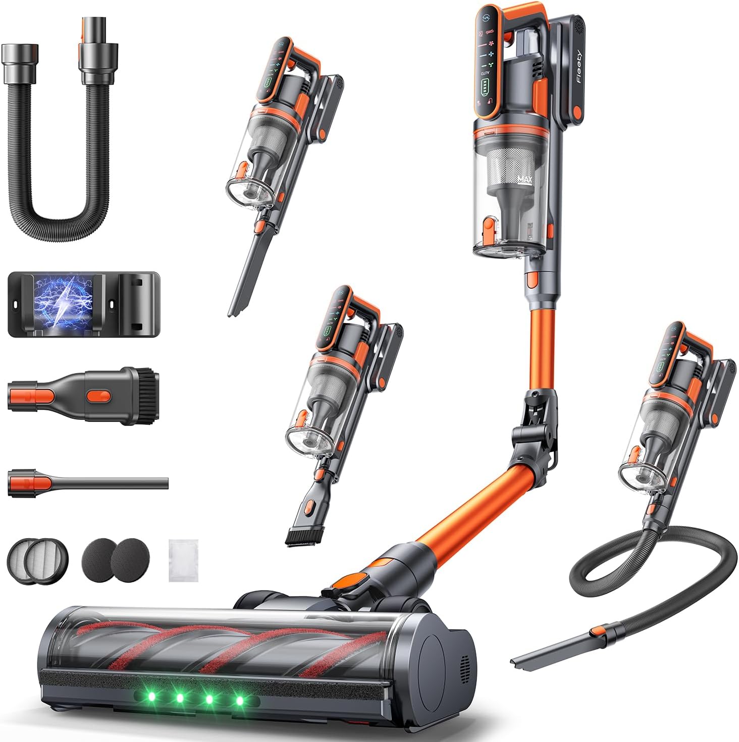Cordless Vacuum Cleaner, 650W/55Kpa/70Mins Stick Vacuum Cleaners for Home with 180° Foldable Wand &3.3Ft Hose, Touch Screen AUTO-Mode, Wall Mount Charging, Fragrance, Vacuum for Floor/Carpet/Pet Hair