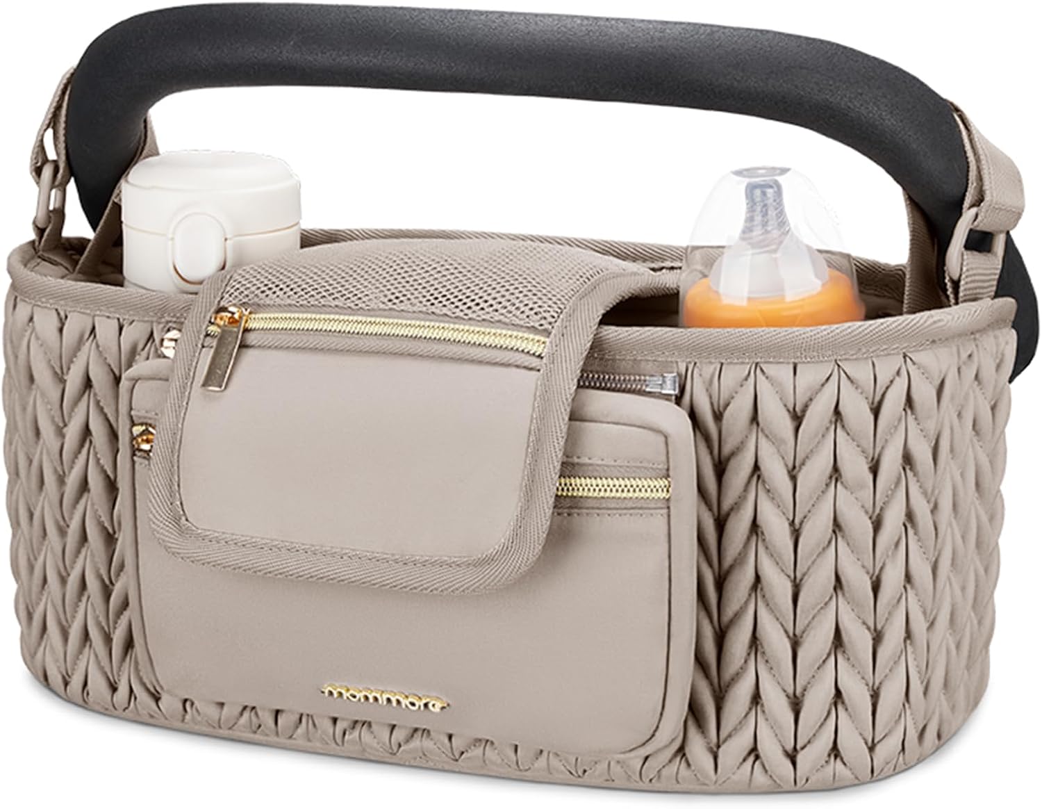 mommore Universal Stroller Organizer with Insulated Cup Holders | Non-Slip Stroller Caddy Baby Essentials with Detachable Phone Bag, Fits for Uppababy, Baby Jogger, Britax Strollers
