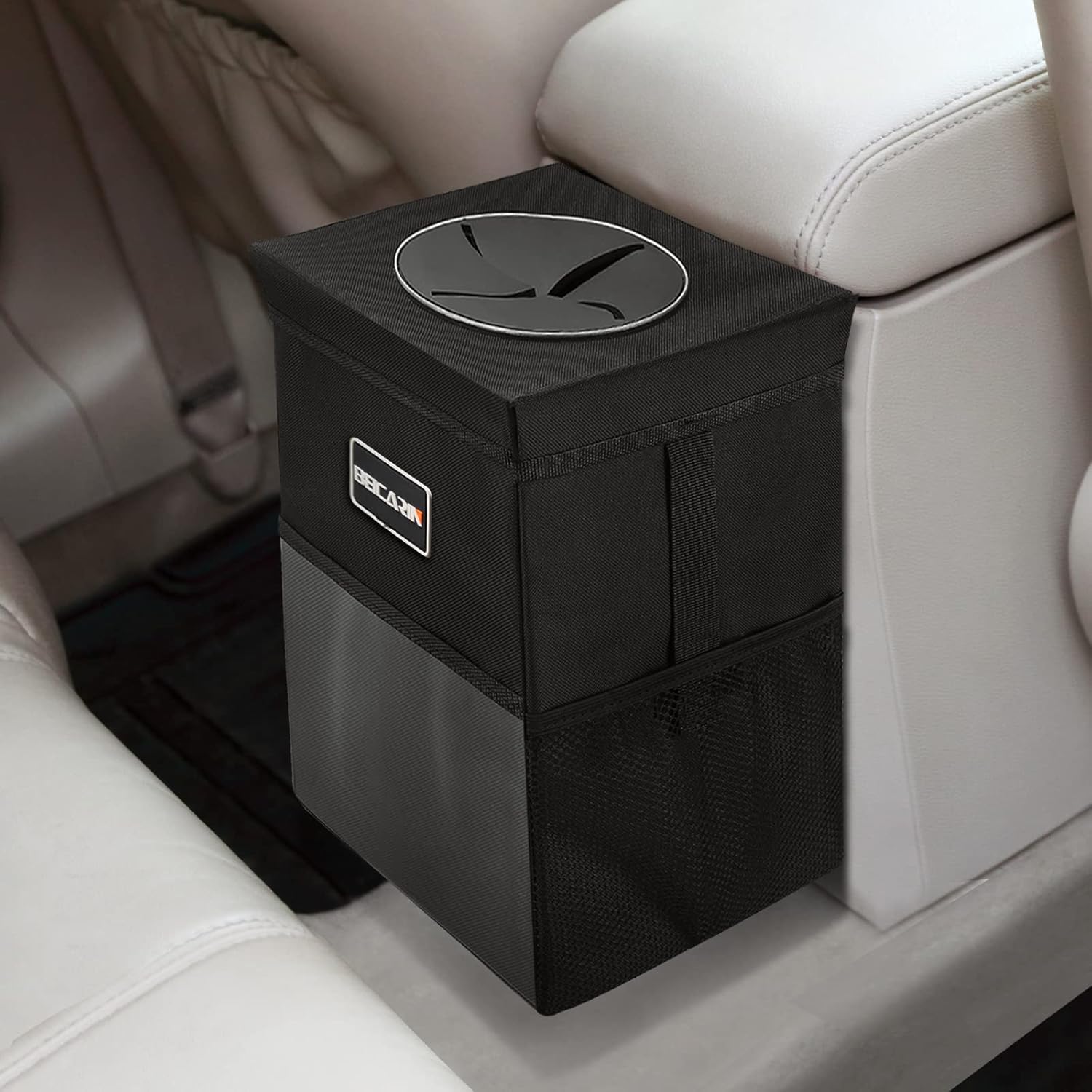 Car Trash Can with Lid – Trash Bag Hanging with Storage Pockets Leak-Proof SUV Organizer Collapsible and Portable Waterproof Truck Garbage Bin, 2.6 Gal Large Capacity Multipurpose Trash Bin for Van