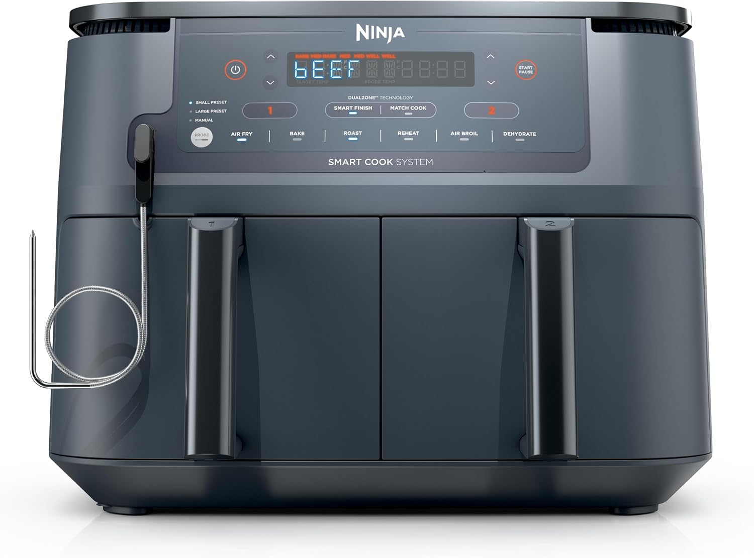 Ninja Foodi Air Fryer, 10 Qt DualZone Smart XL, 6-in-1, Grey, DZ550GY | Air fry, roast, broil, bake, reheat, dehydrate, Smart Cook thermometer, Stainless steel