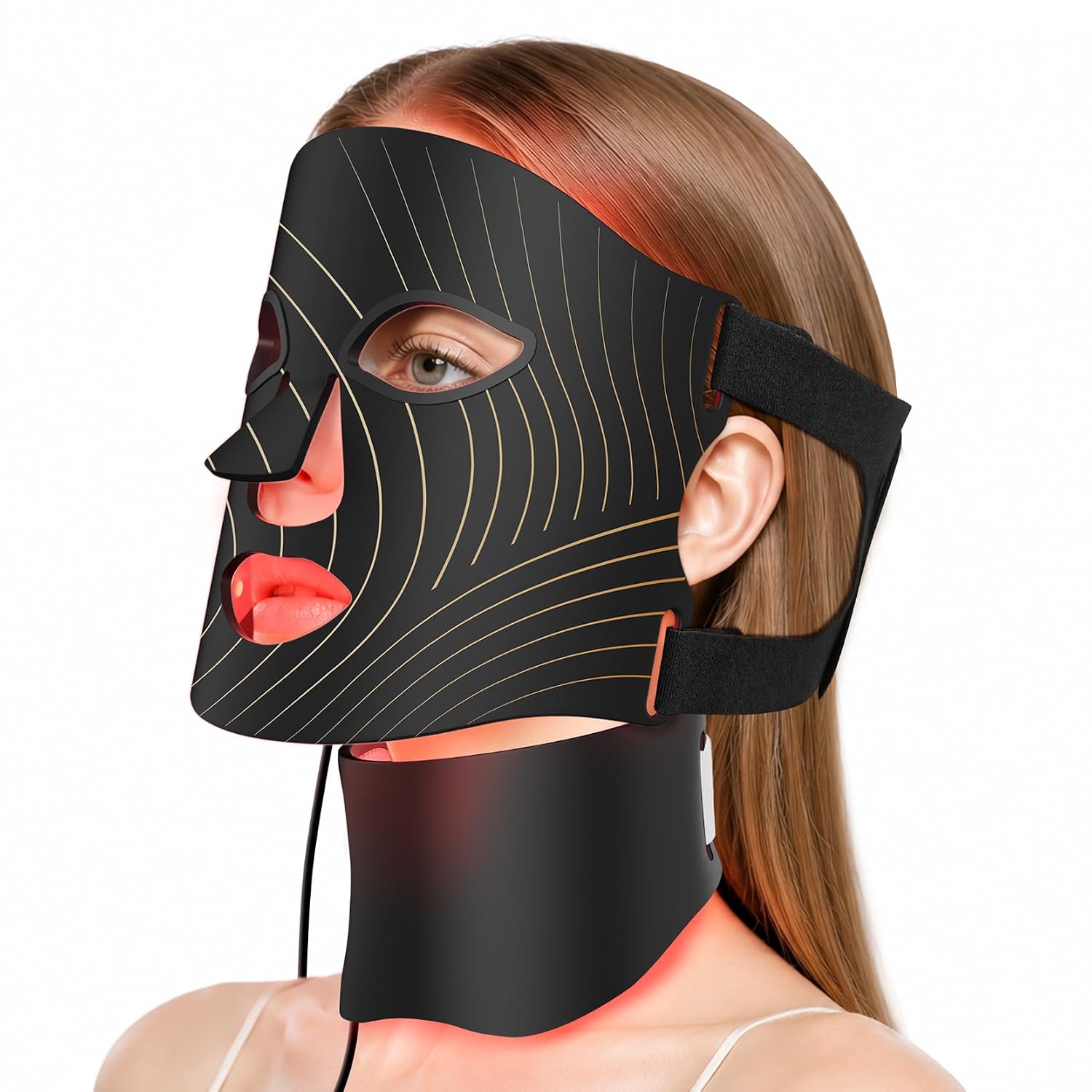 Red Light Therapy for Face,LED Face Mask Light Therapy with Neck Device | 103 3-in-1 Light Beads,Remoter Rechargeable,Timing Function,Infrared Red Light Therapy Mask for Home