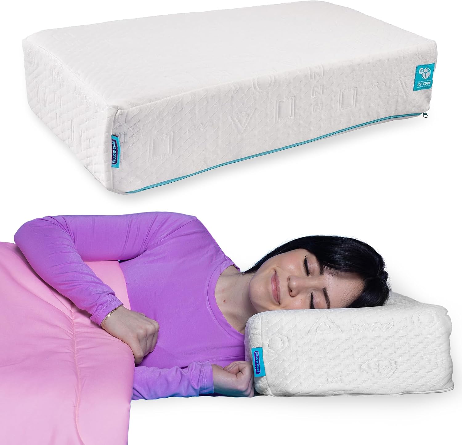 Pillow Cube Ice Cube – 5″ Cube Pillows for Side Sleepers, Cooling Memory Foam Pillows for Neck and Shoulder Pain – King, Queen, Twin 24″x12″x5″