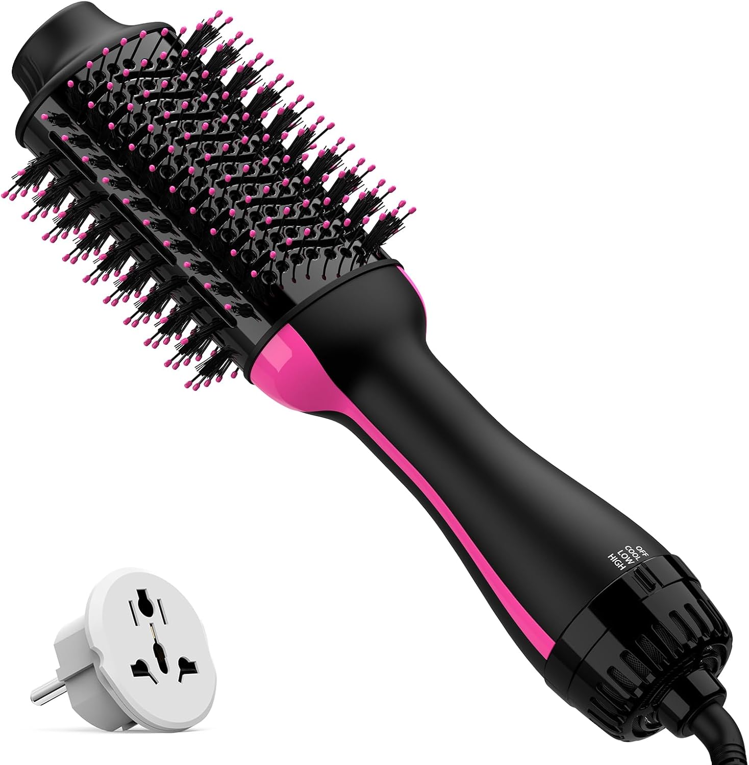 Dual Voltage Hair Dryer Brush with Negative Ion Anti-frizz Styler – Hot Air Volumizer for 110V-120V/220V-240V European and Travel Use