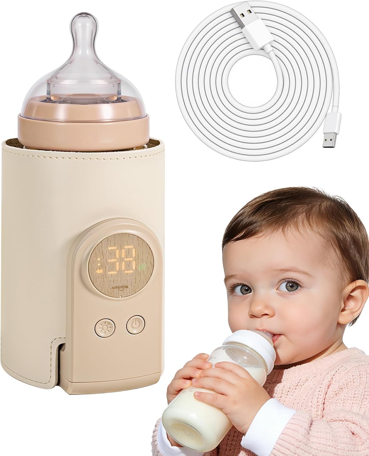 Umimile Portable Bottle Warmer for Travel, Heats Bottles Directly | 6000mAh Rechargeable, 6 Temps, Auto Keep Warm, Fits 2.5-3.3in Bottles