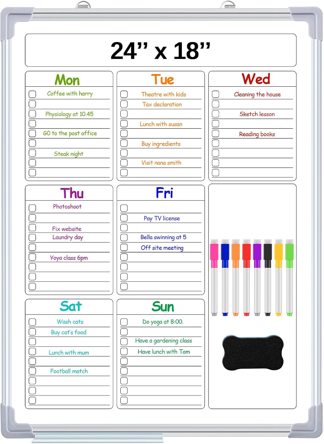 24″ x 18″ Magnetic to Do List Whiteboard, Weekly Planner, White | Large Weekly Dry Erase Board, Double-side Wall Whiteboard Calendar for Planning Drawing Memo, School Home Kitchen Office