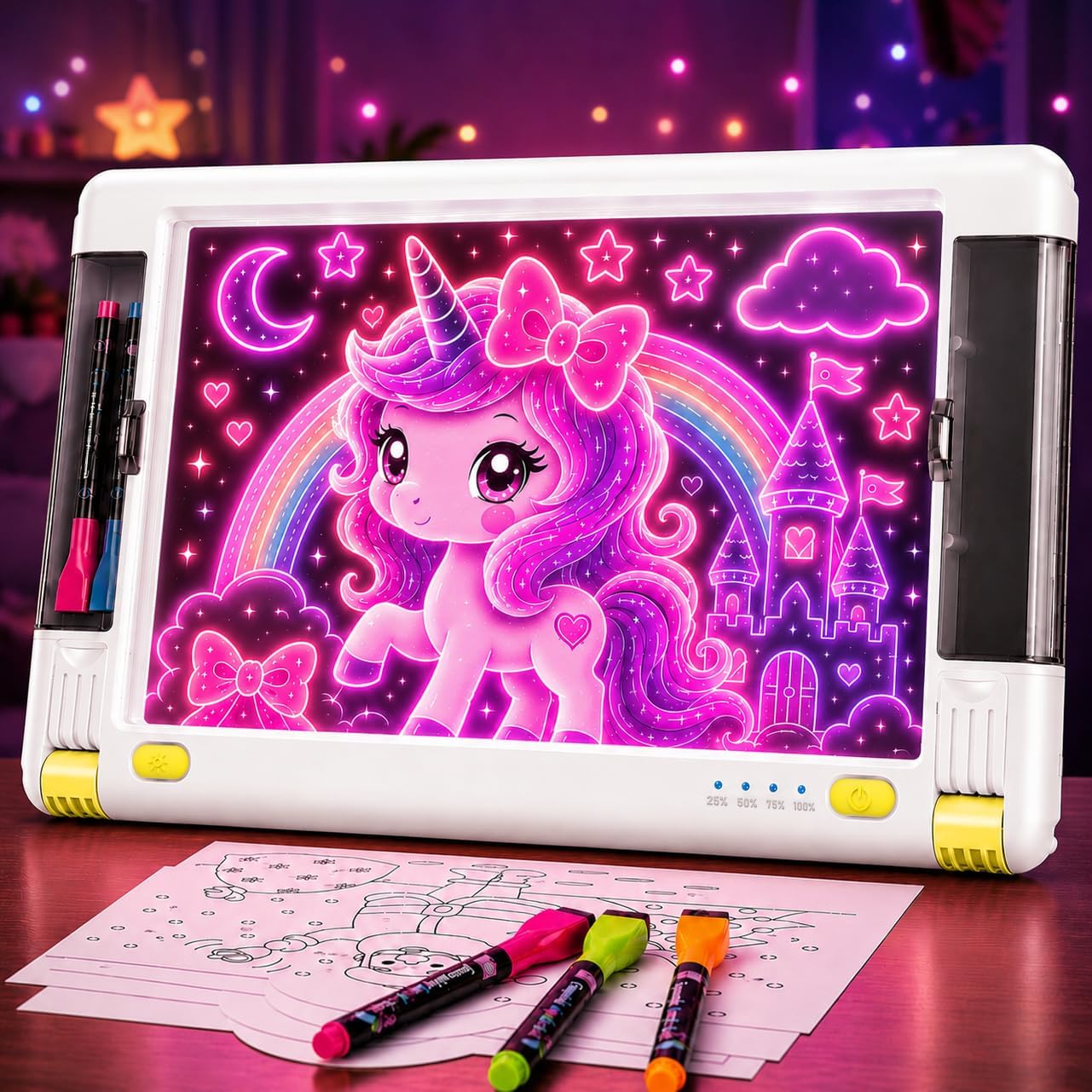 Rechargeable LED Drawing Board, 15 Inch 9-Color Light Modes Neon Art Light Up Writing Tablet Tracing Pad for Kids, Sketching Gift Toy for Teens, 5 Markers, 10 Tracing Sheets