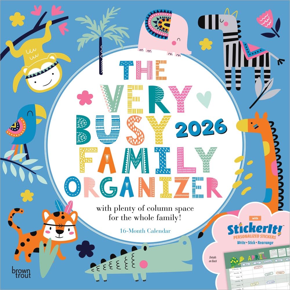 The Very Busy Family Organizer | 2026 12 x 24 Inch (Hanging) Monthly Square Wall Calendar | Matte Paper and Sticker Sheet | Plastic-Free | BrownTrout | Planner Scheduler