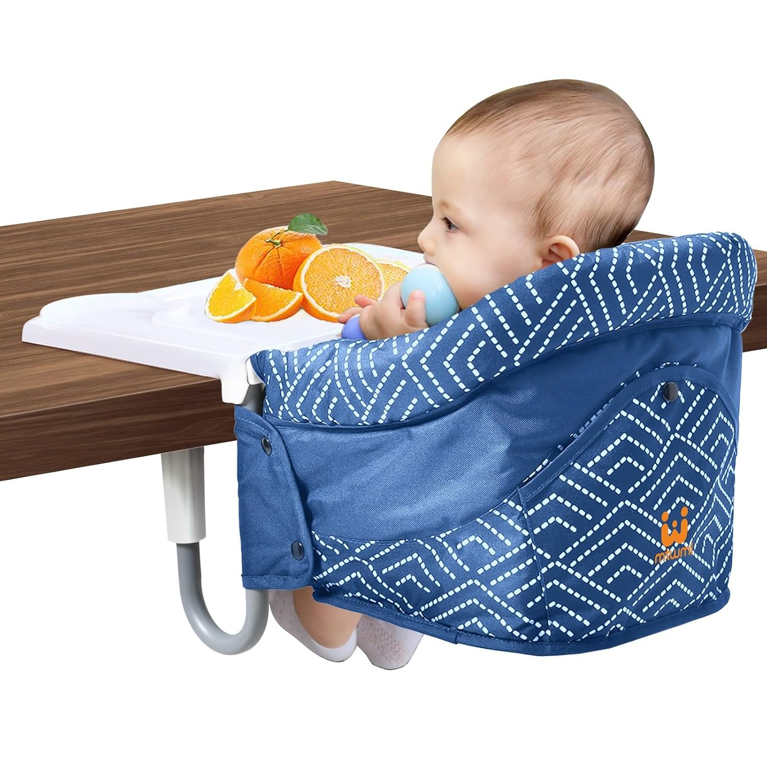 MTWML Hook On High Chair with Tray, Collapsible Portable Table Seat | Fits 0.8″-3.3″ tables, removable washable tray & liner, quick clip-on, for babies 6-36 months up to 37 lbs, with travel bag